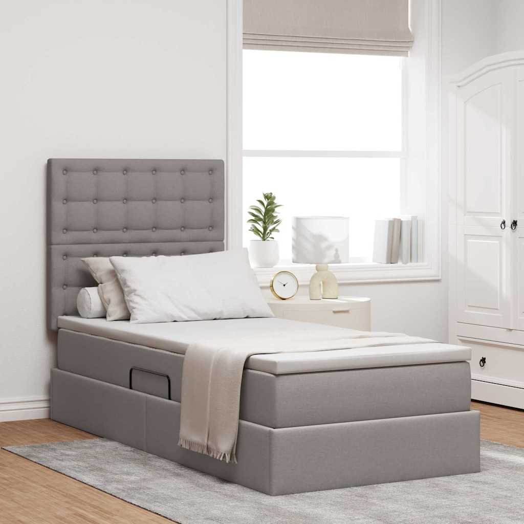 Aufbewahrungsbett mit Matratze Taupe 90 x 200 cm Stoff