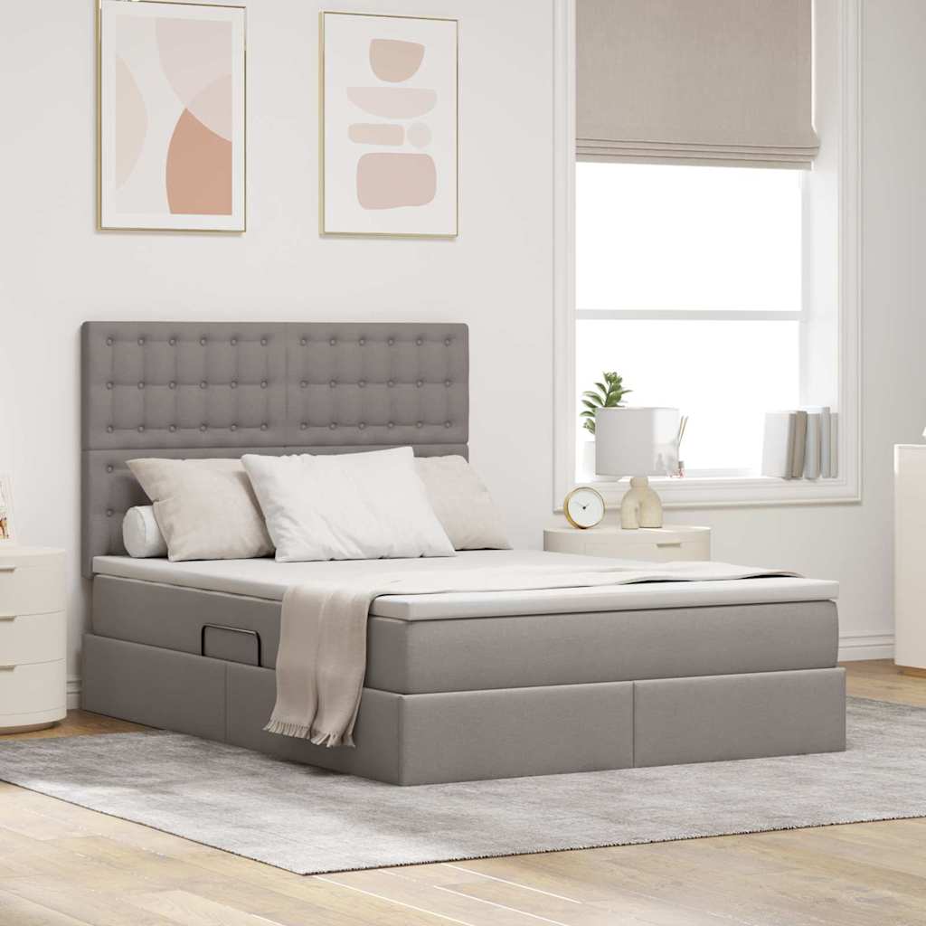 Aufbewahrungsbett mit Matratze Taupe 140 x 200 cm Stoff