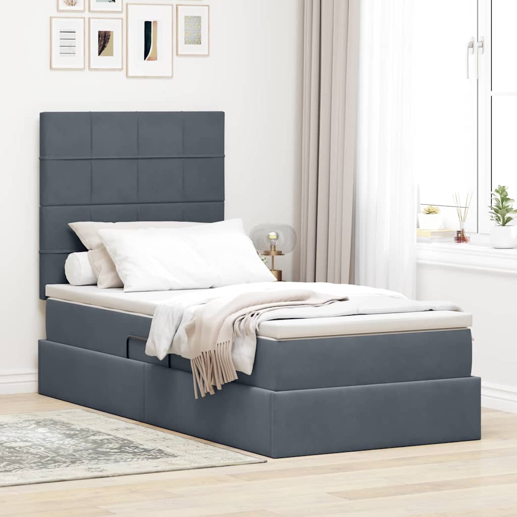 Aufbewahrungsbett mit Matratze Dunkelgrau 90 x 190 cm Samt