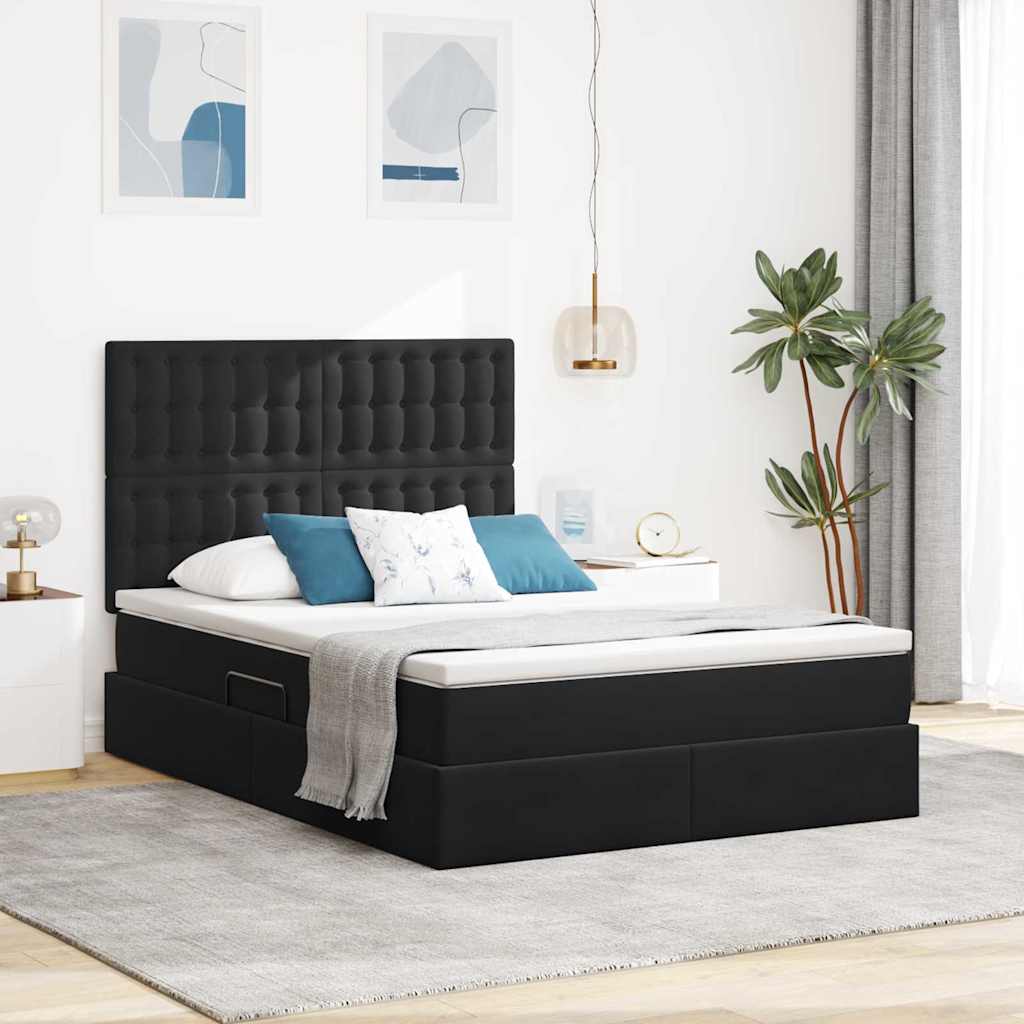 Aufbewahrungsbett mit Matratze Schwarz 140 x 200 cm Samt