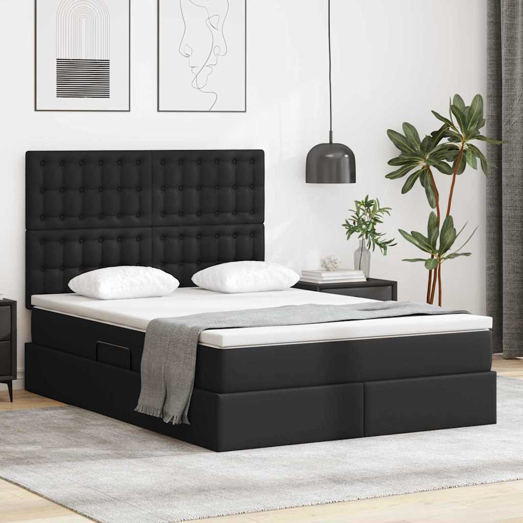 Bett mit LED-Lichtleisten Schwarz 140 x 190 cm Kunstleder