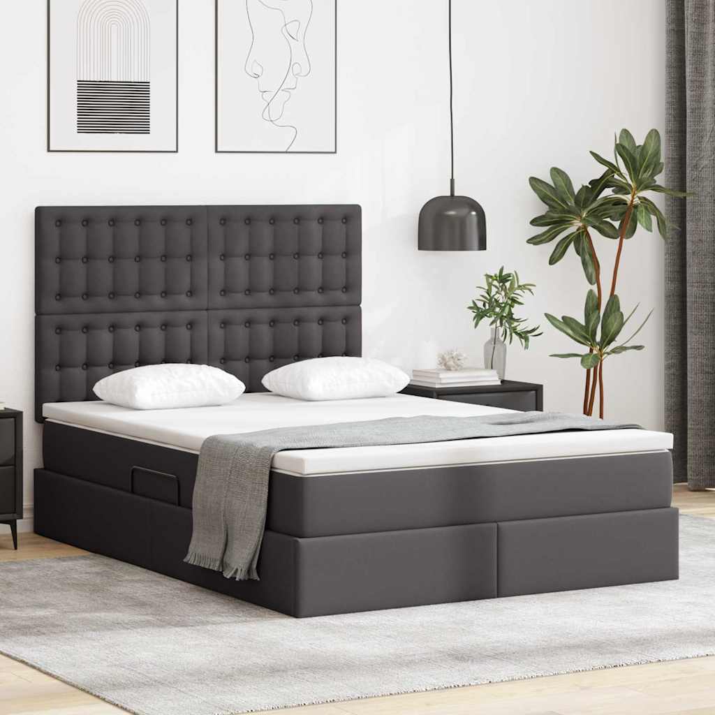 Bett mit LED-Lichtleisten Grau 140 x 190 cm Kunstleder