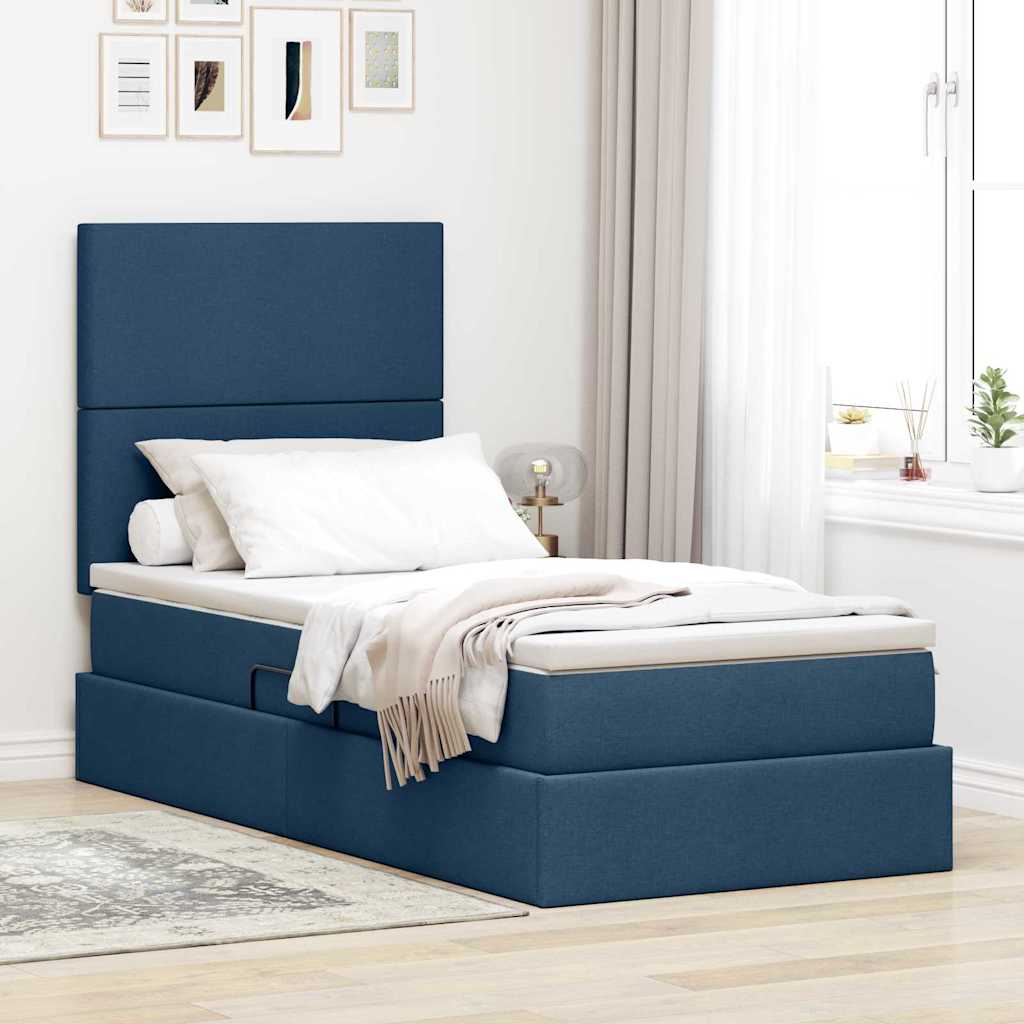 LED-Speicherbett mit Matratze Blau 90 x 200 cm Stoff