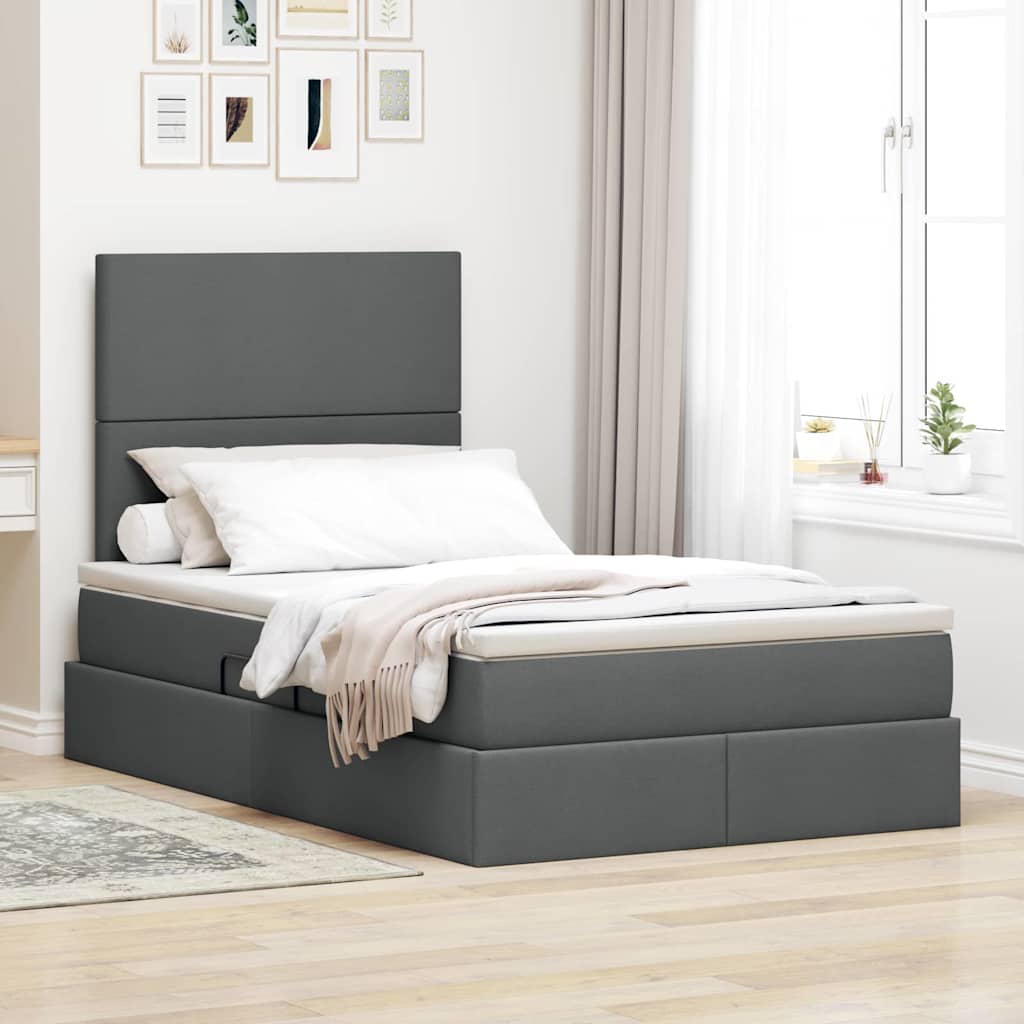 LED-Speicherbett mit Matratze Dunkelgrau 120 x 200 cm Stoff