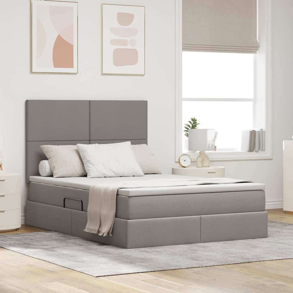 LED-Speicherbett mit Matratze Taupe 140 x 200 cm Stoff