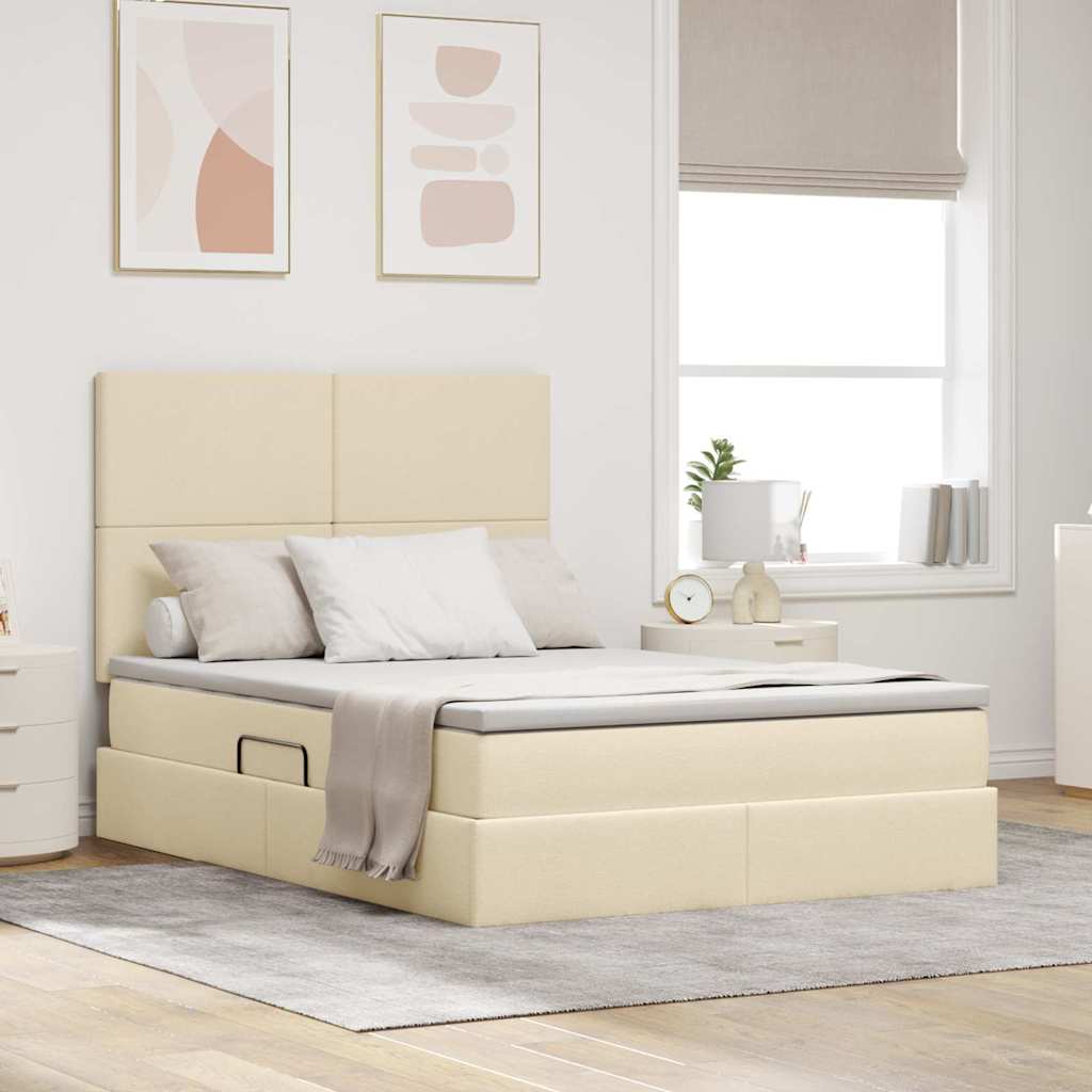 LED-Speicherbett mit Matratze Creme 140 x 200 cm Stoff