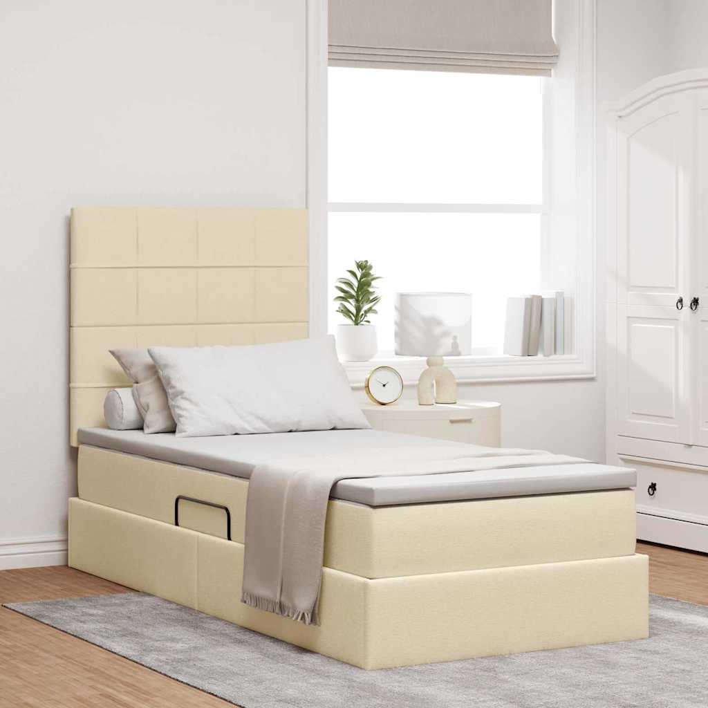 LED-Speicherbett mit Matratze Creme 100 x 200 cm Stoff