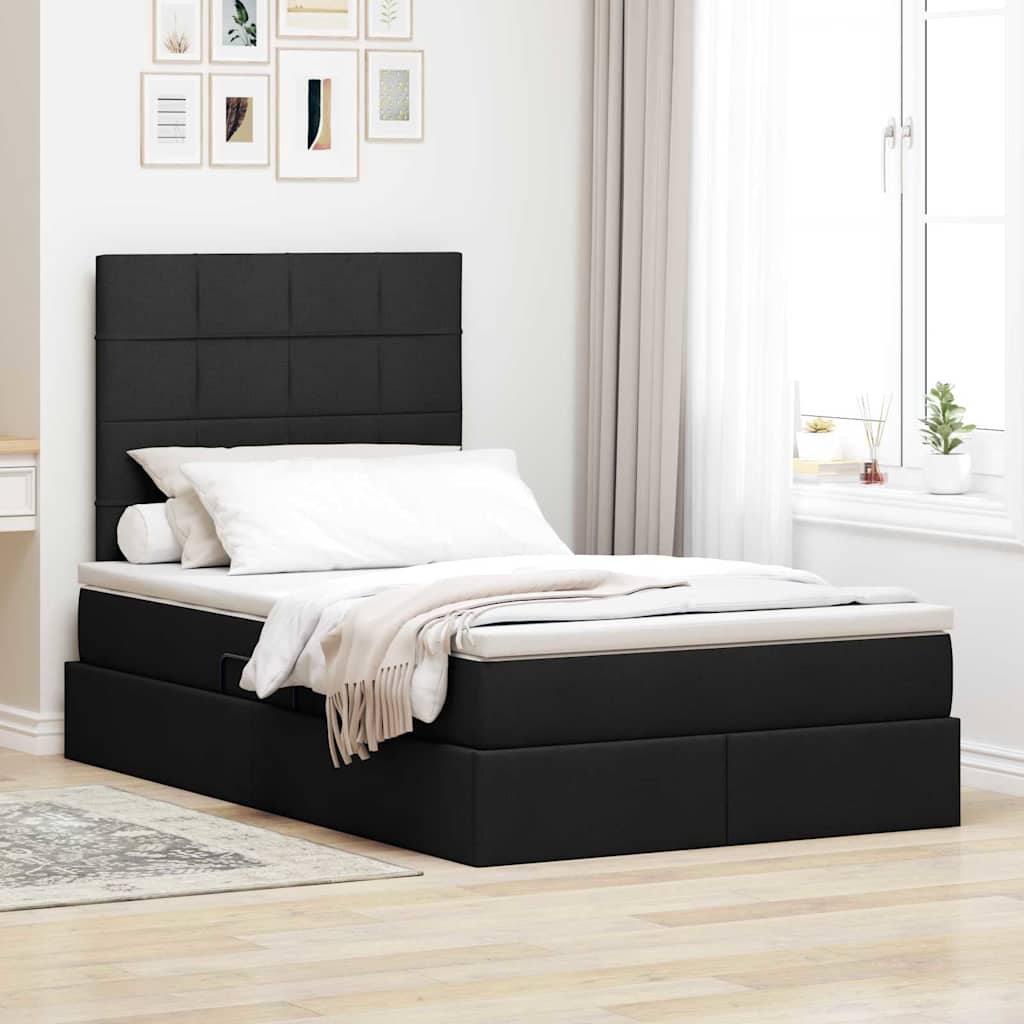 LED-Speicherbett mit Matratze Schwarz 120 x 200 cm Stoff