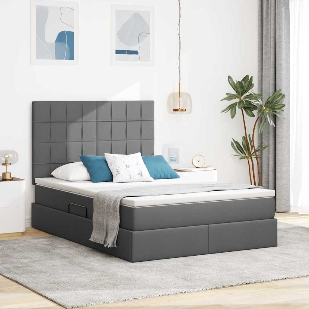 LED-Speicherbett mit Matratze Dunkelgrau 140 x 200 cm Stoff