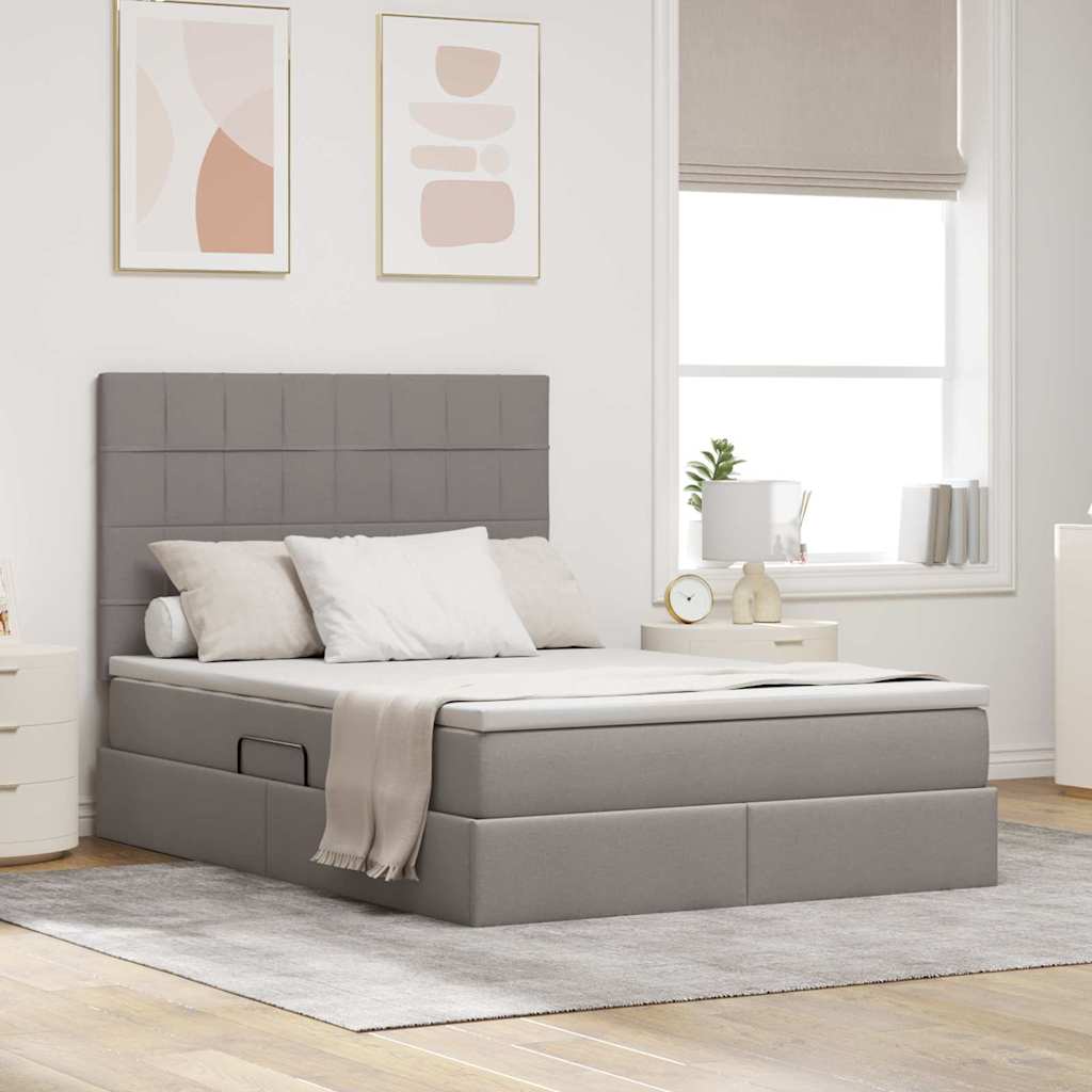 LED-Speicherbett mit Matratze Taupe 140 x 200 cm Stoff