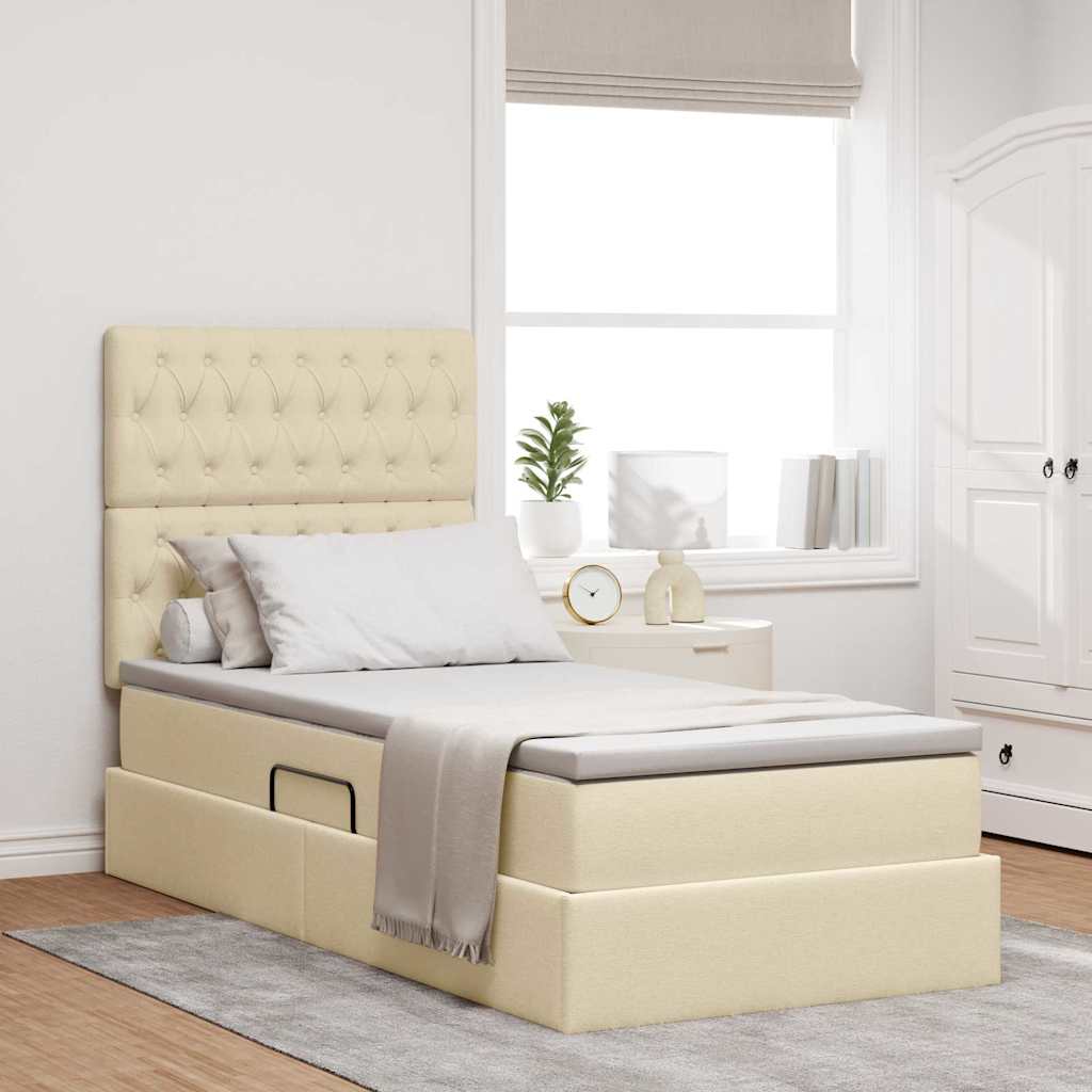 LED-Speicherbett mit Matratze Creme 90 x 200 cm Stoff