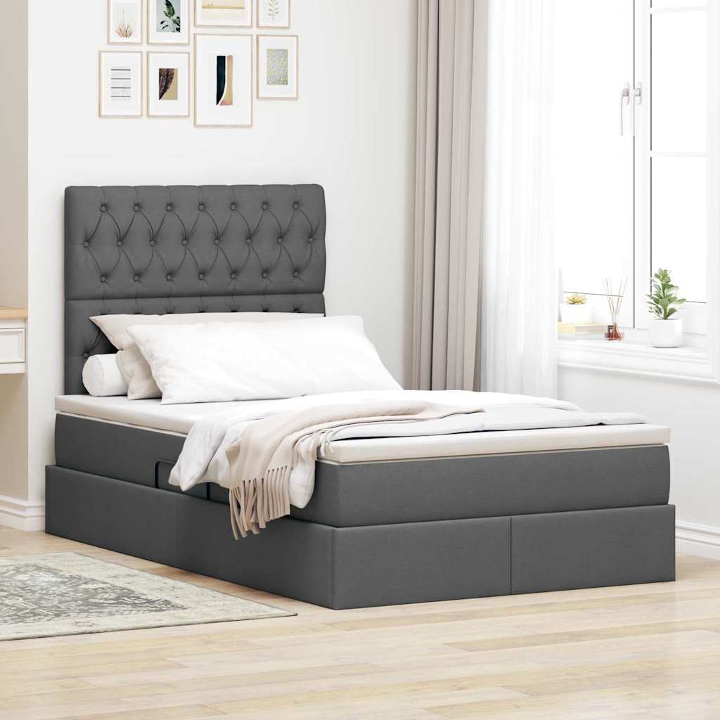 LED-Speicherbett mit Matratze Dunkelgrau 120 x 200 cm Stoff