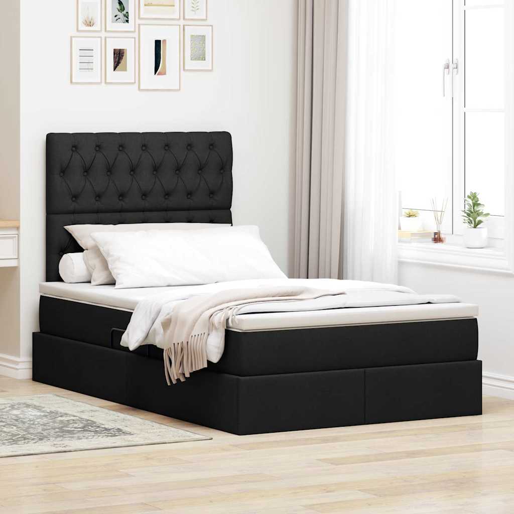 LED-Speicherbett mit Matratze Schwarz 120 x 200 cm Stoff