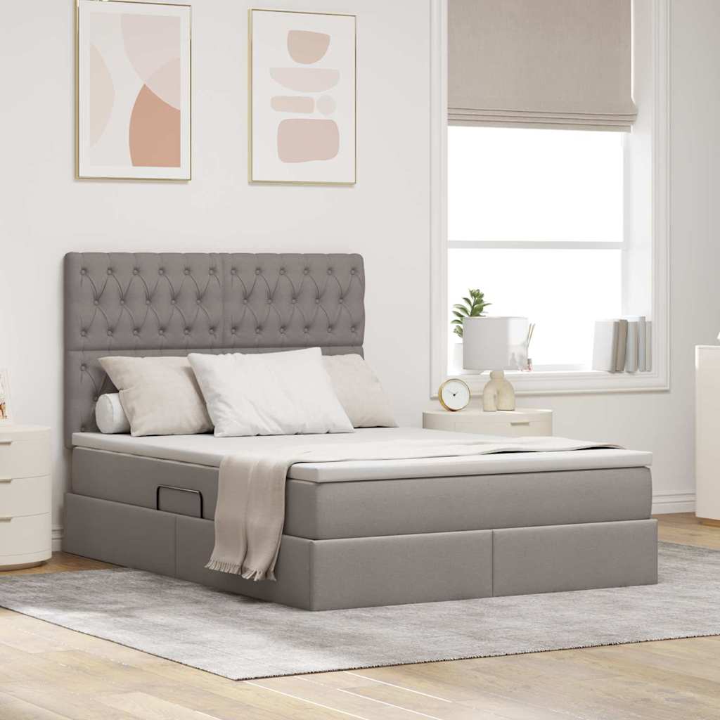 LED-Speicherbett mit Matratze Taupe 140 x 200 cm Stoff