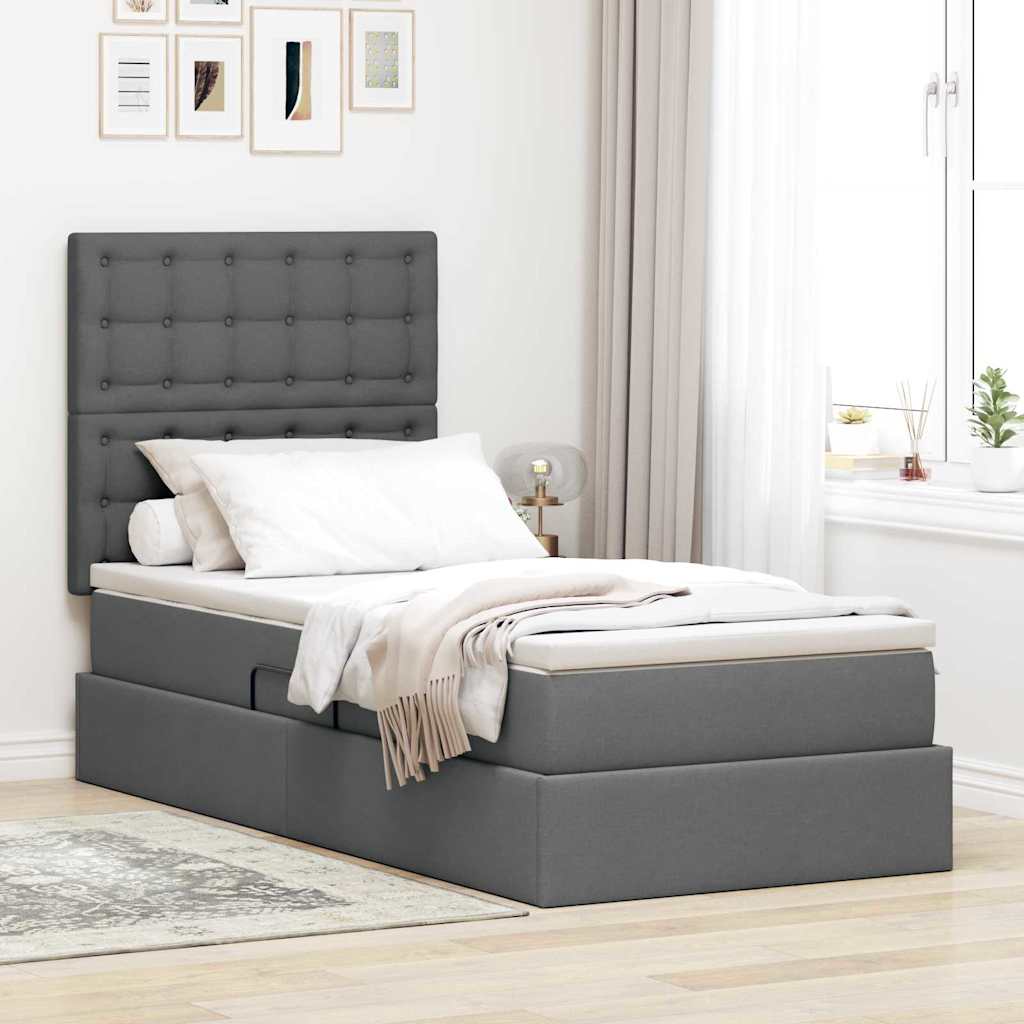LED-Speicherbett mit Matratze Dunkelgrau 90 x 200 cm Stoff
