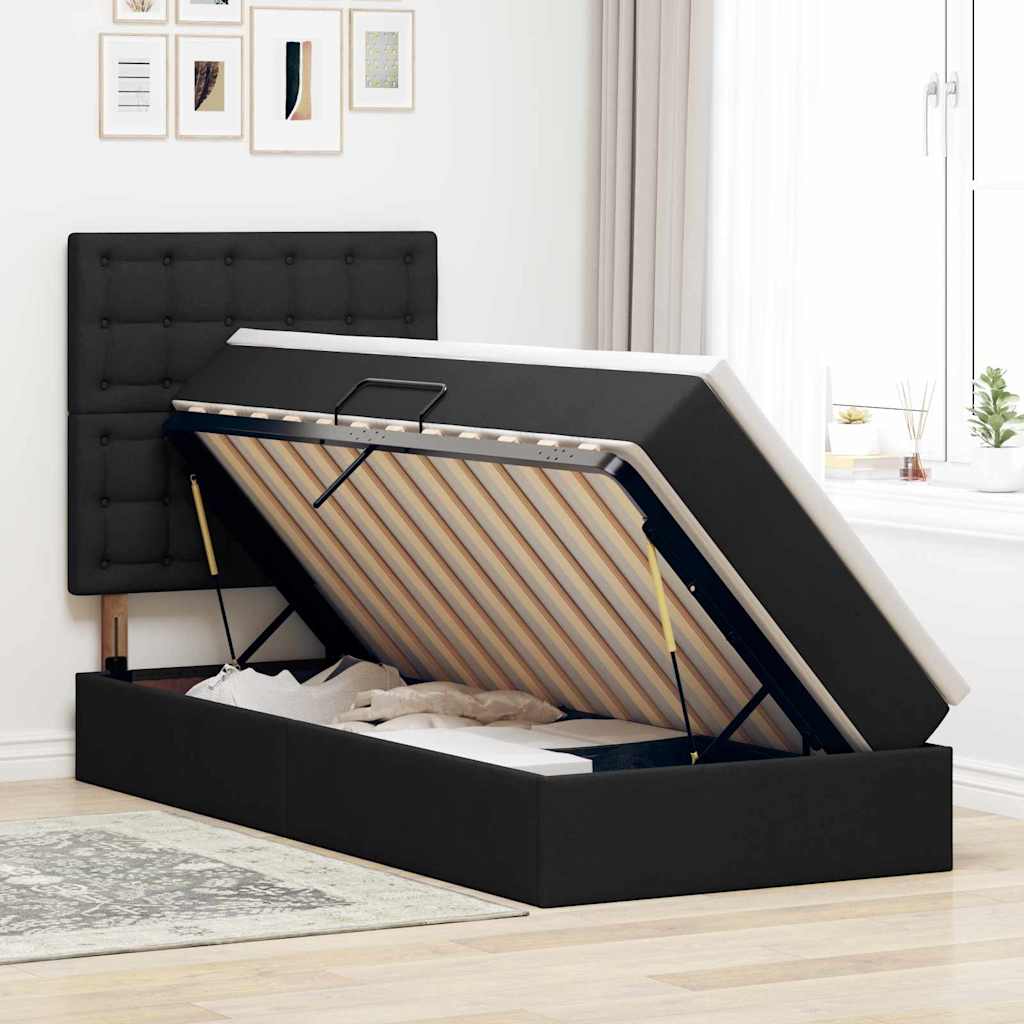 LED-Speicherbett mit Matratze Schwarz 90 x 200 cm Stoff