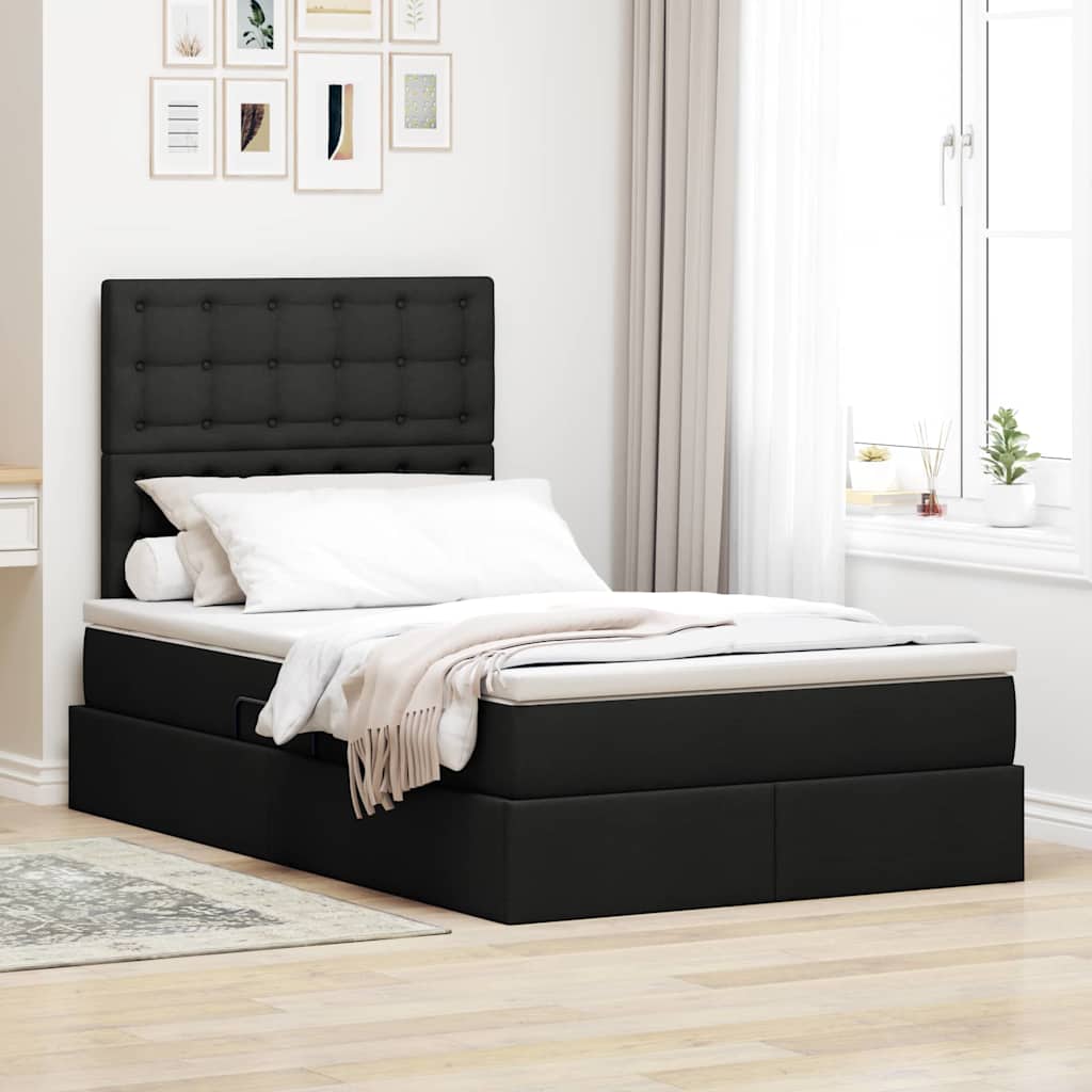 LED-Speicherbett mit Matratze Schwarz 120 x 200 cm Stoff