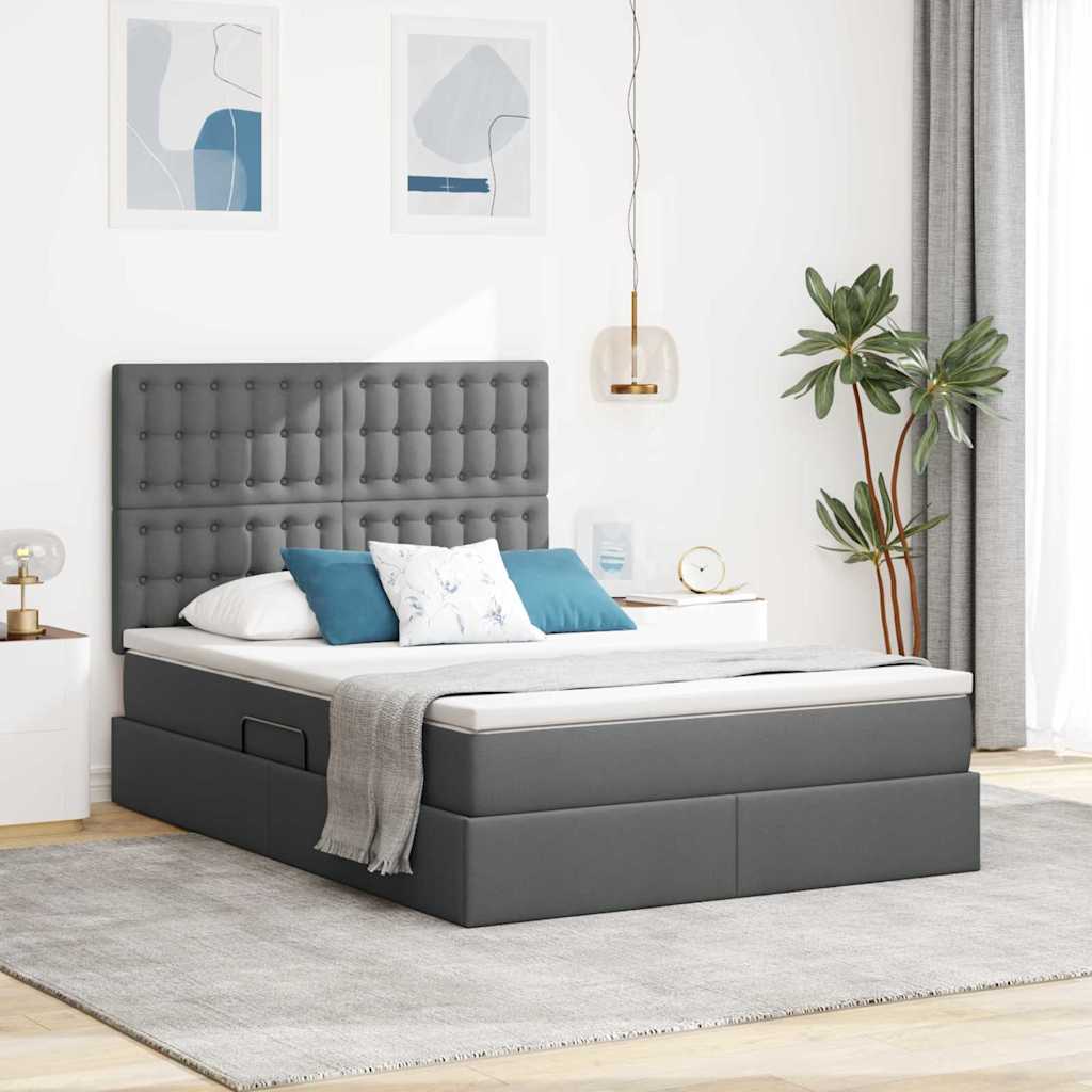 LED-Speicherbett mit Matratze Dunkelgrau 140 x 200 cm Stoff