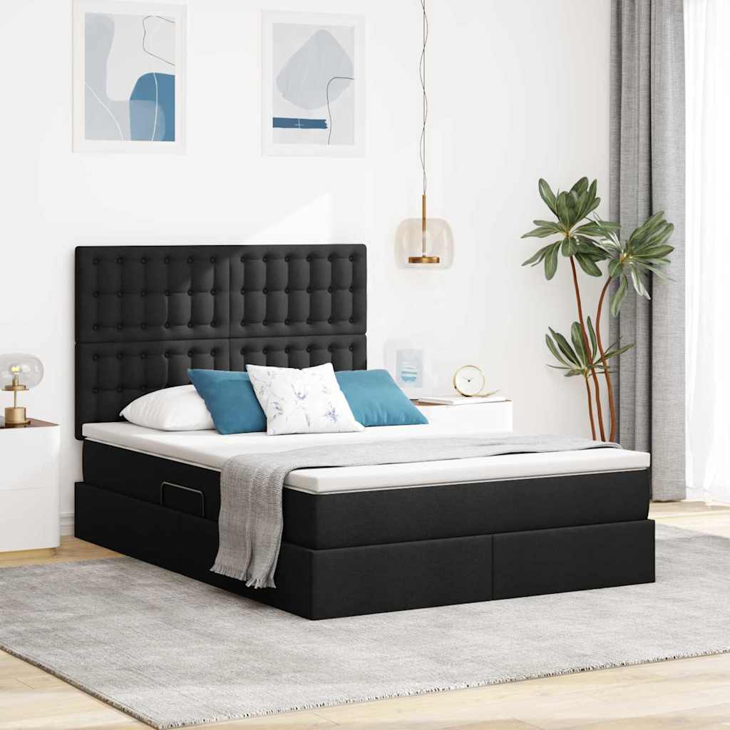 LED-Speicherbett mit Matratze Schwarz 140 x 200 cm Stoff