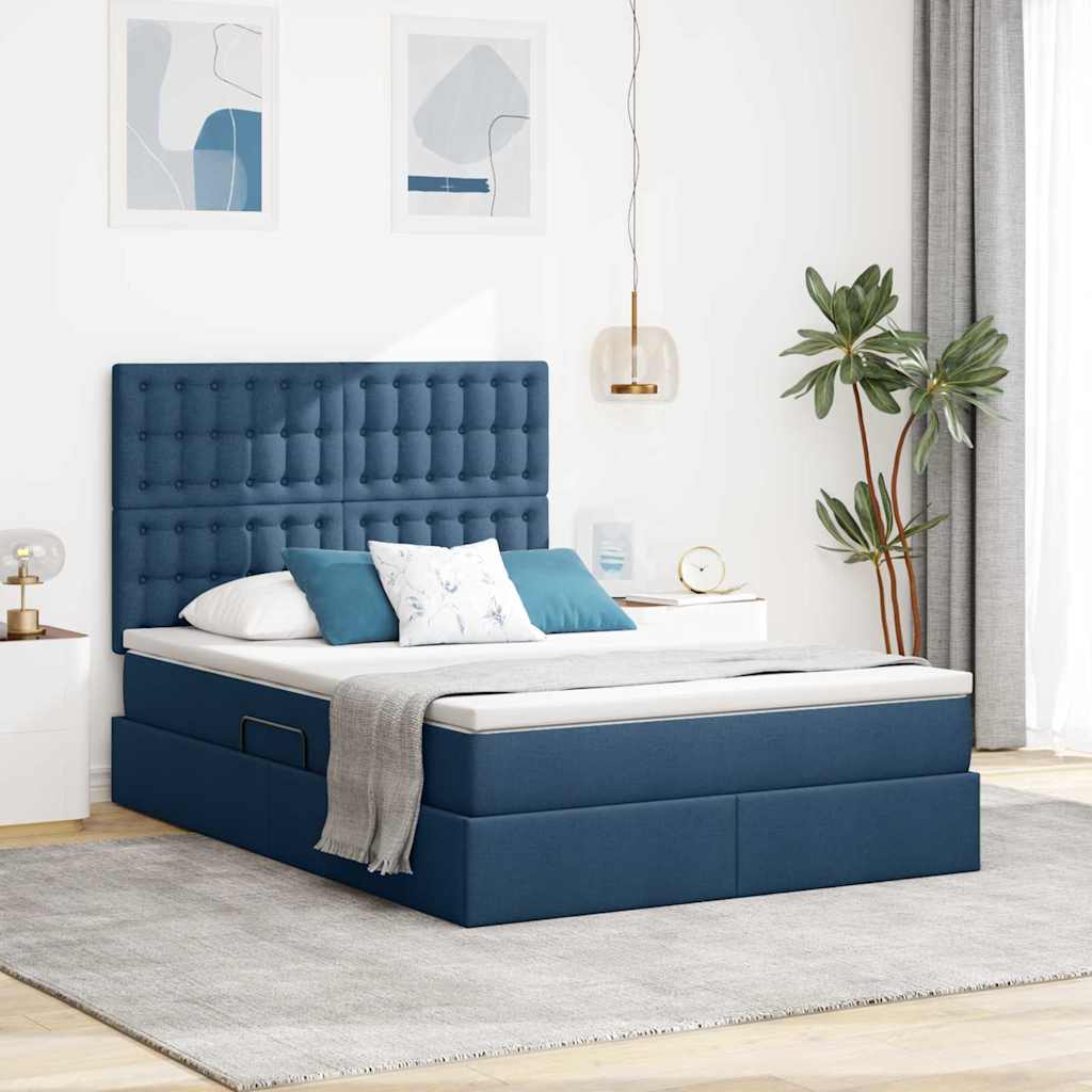 LED-Speicherbett mit Matratze Blau 140 x 200 cm Stoff