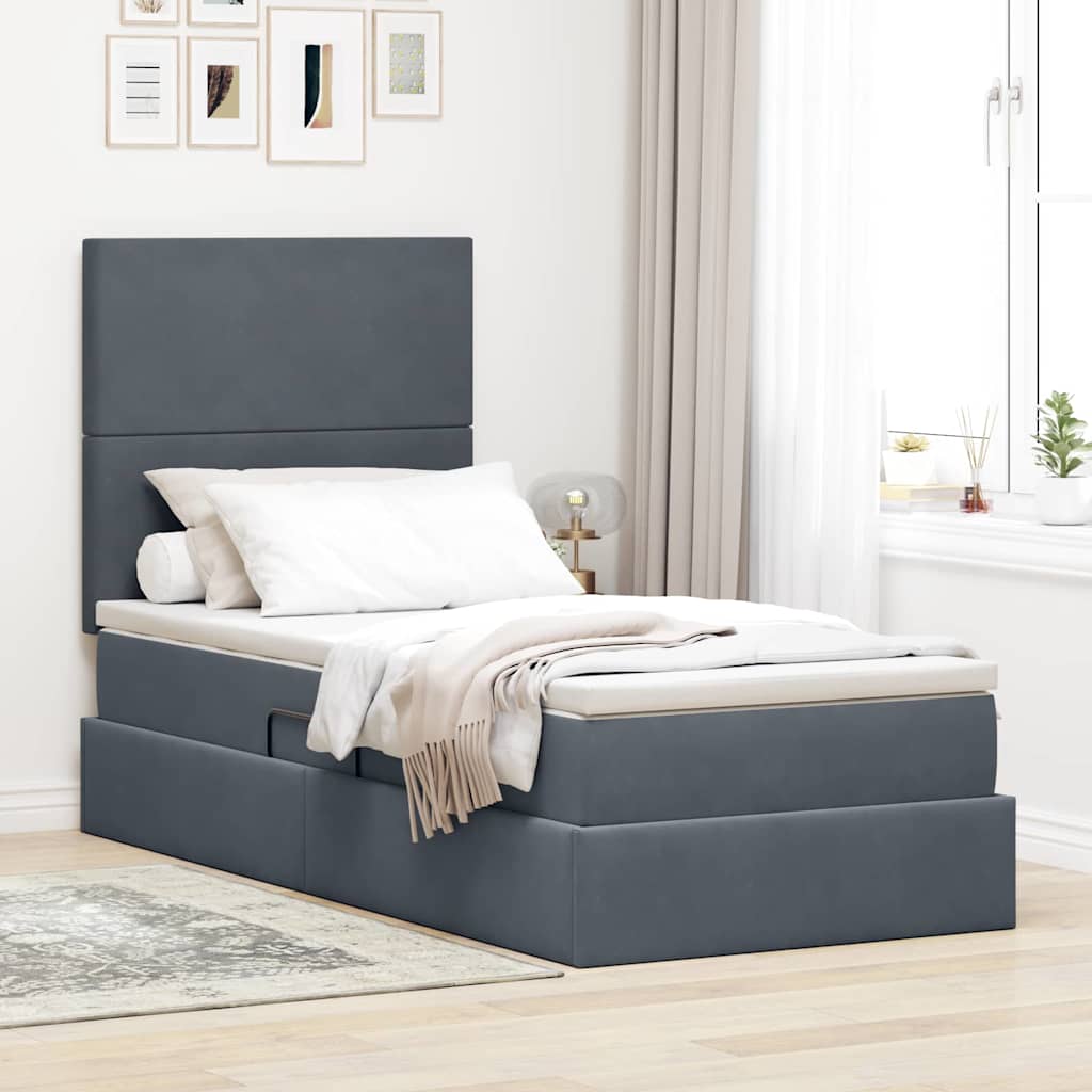 LED-Speicherbett mit Matratze Dunkelgrau 90 x 190 cm Samt