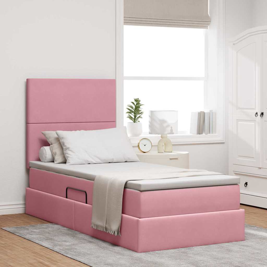 LED-Speicherbett mit Matratze Rosa 90 x 190 cm Samt