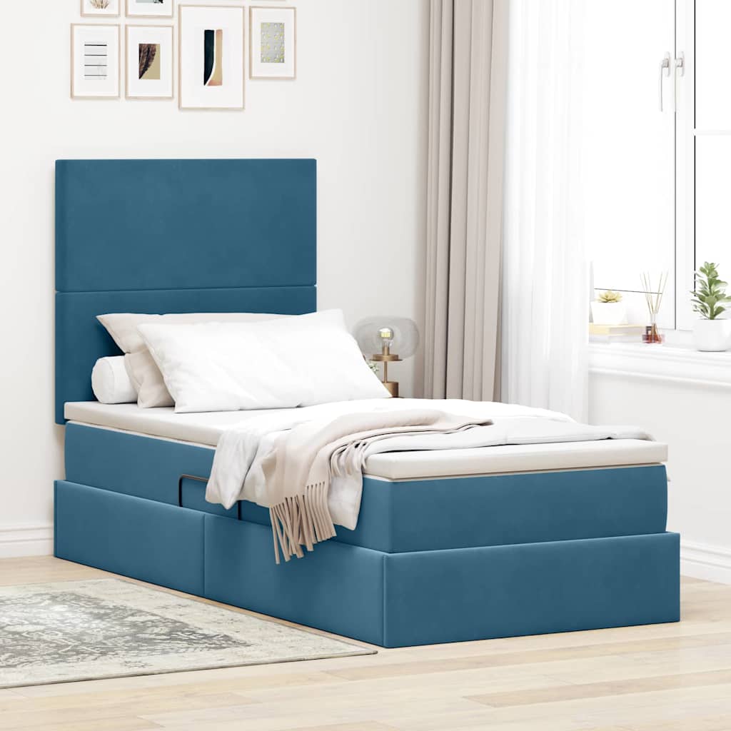 LED-Speicherbett mit Matratze Dunkelblau 100 x 200 cm Samt