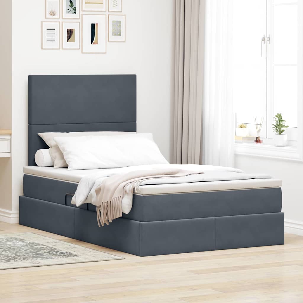 LED-Speicherbett mit Matratze Dunkelgrau 120 x 200 cm Samt