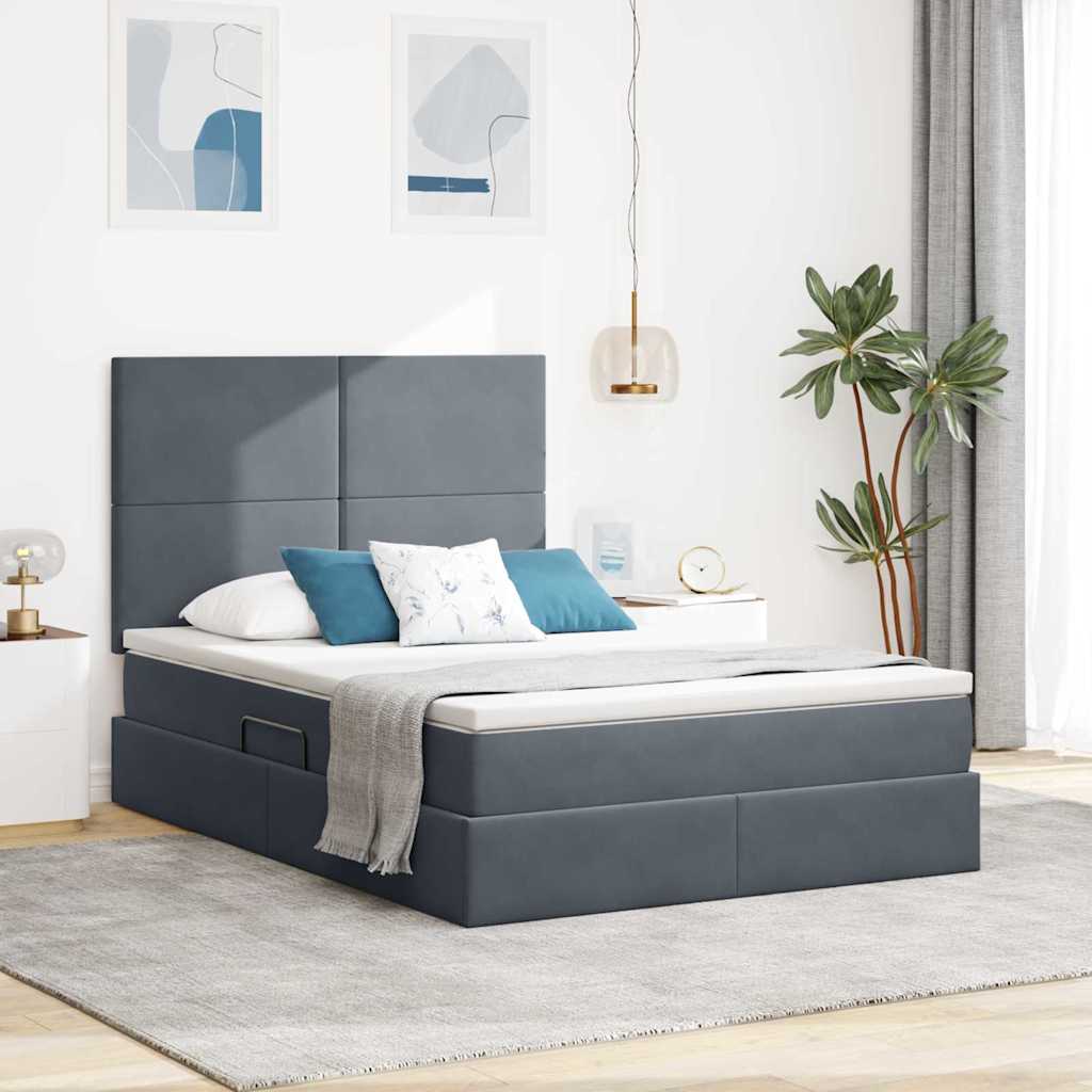 LED-Speicherbett mit Matratze Dunkelgrau 140 x 190 cm Samt