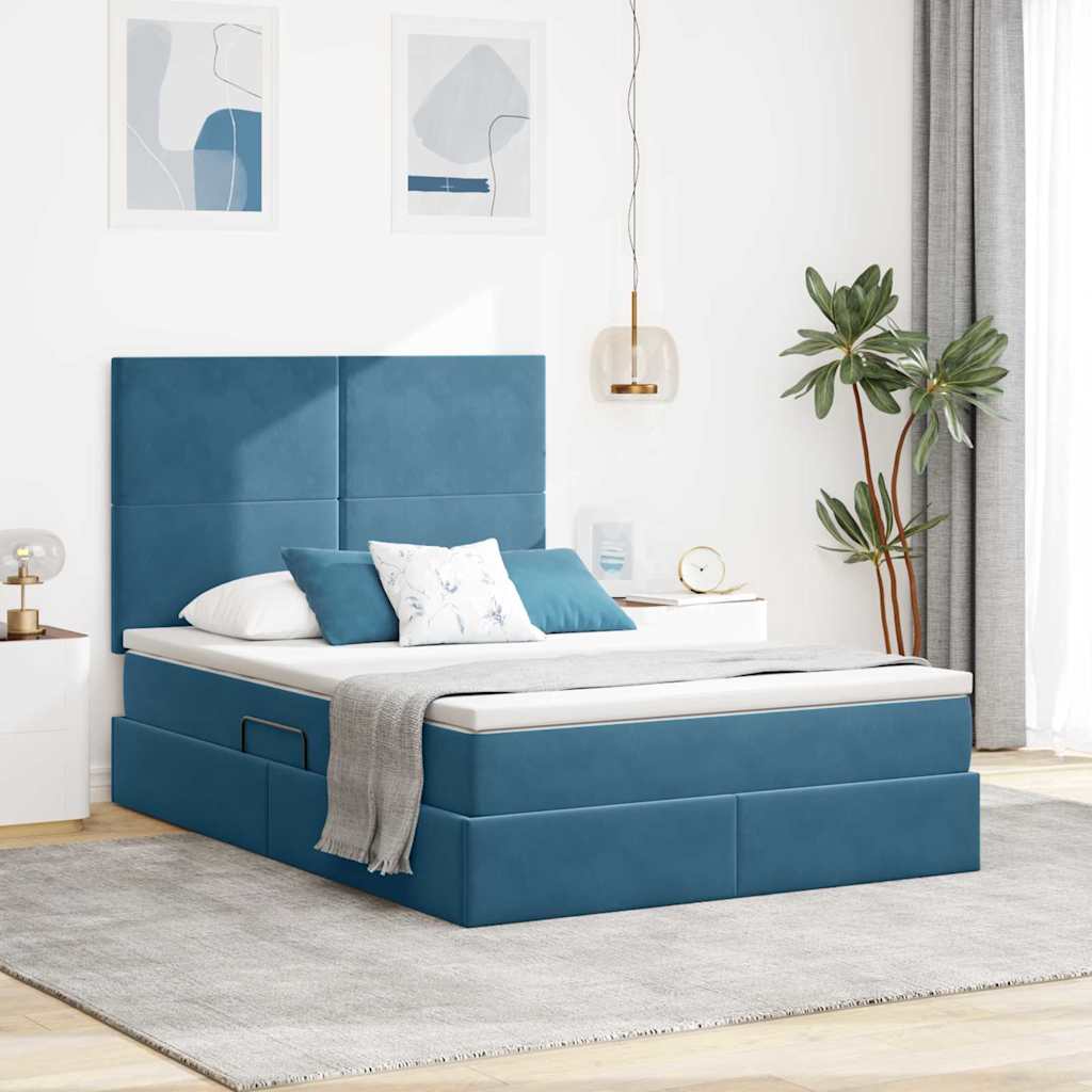 LED-Speicherbett mit Matratze Dunkelblau 140 x 200 cm Samt