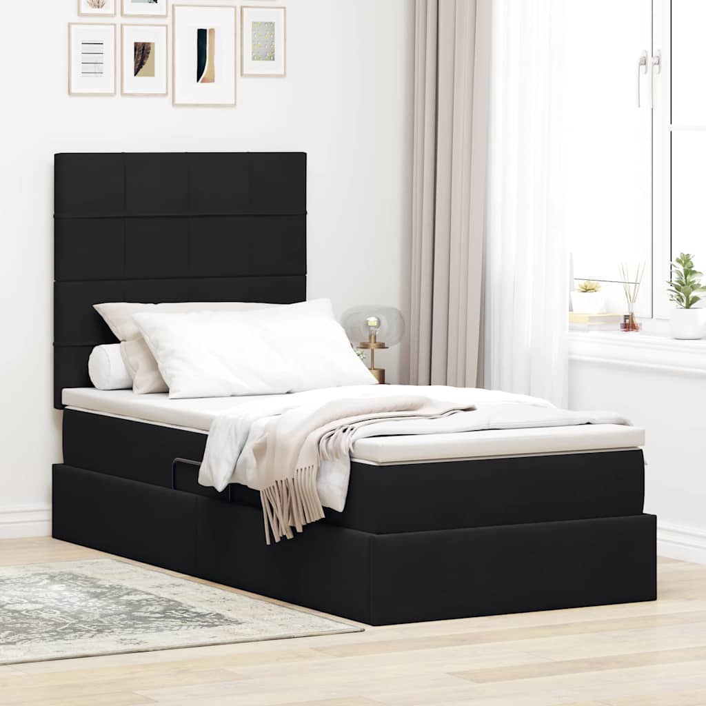 LED-Speicherbett mit Matratze Schwarz 90 x 190 cm Samt