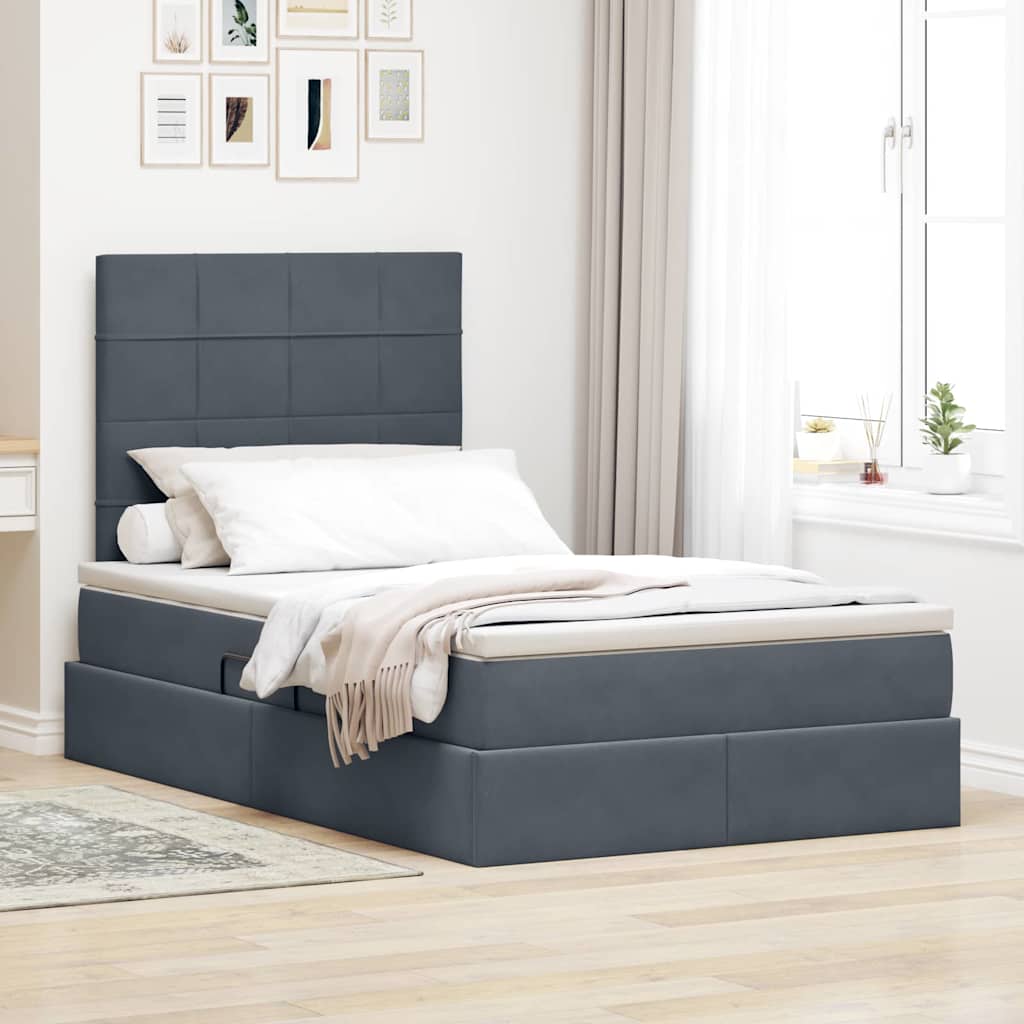 LED-Speicherbett mit Matratze Dunkelgrau 120 x 200 cm Samt