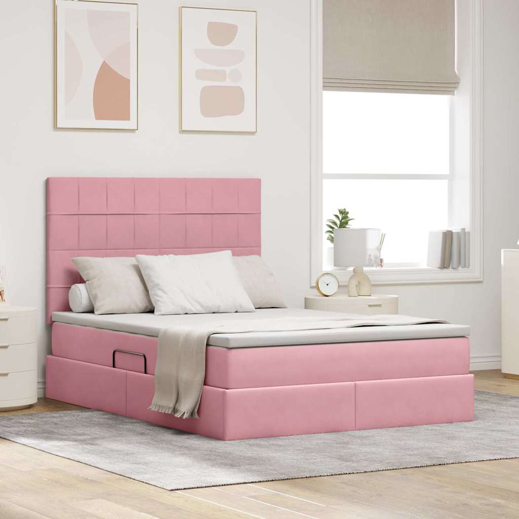 LED-Speicherbett mit Matratze Rosa 140 x 200 cm Samt