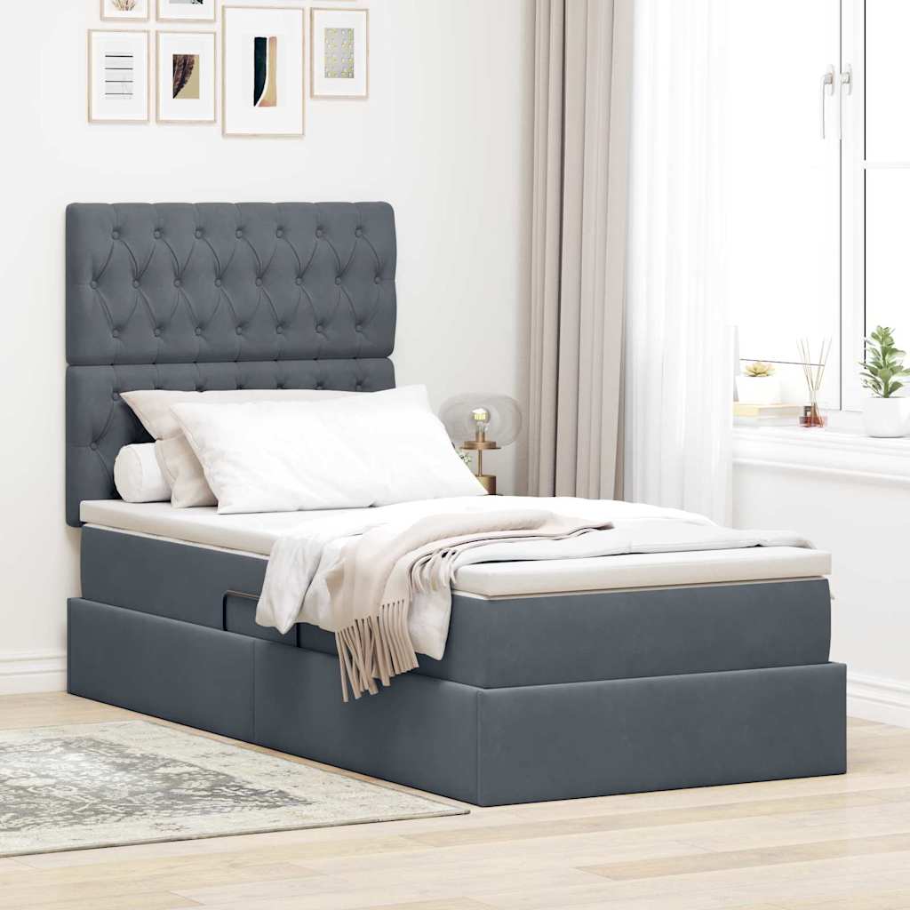 LED-Speicherbett mit Matratze Dunkelgrau 90 x 190 cm Samt