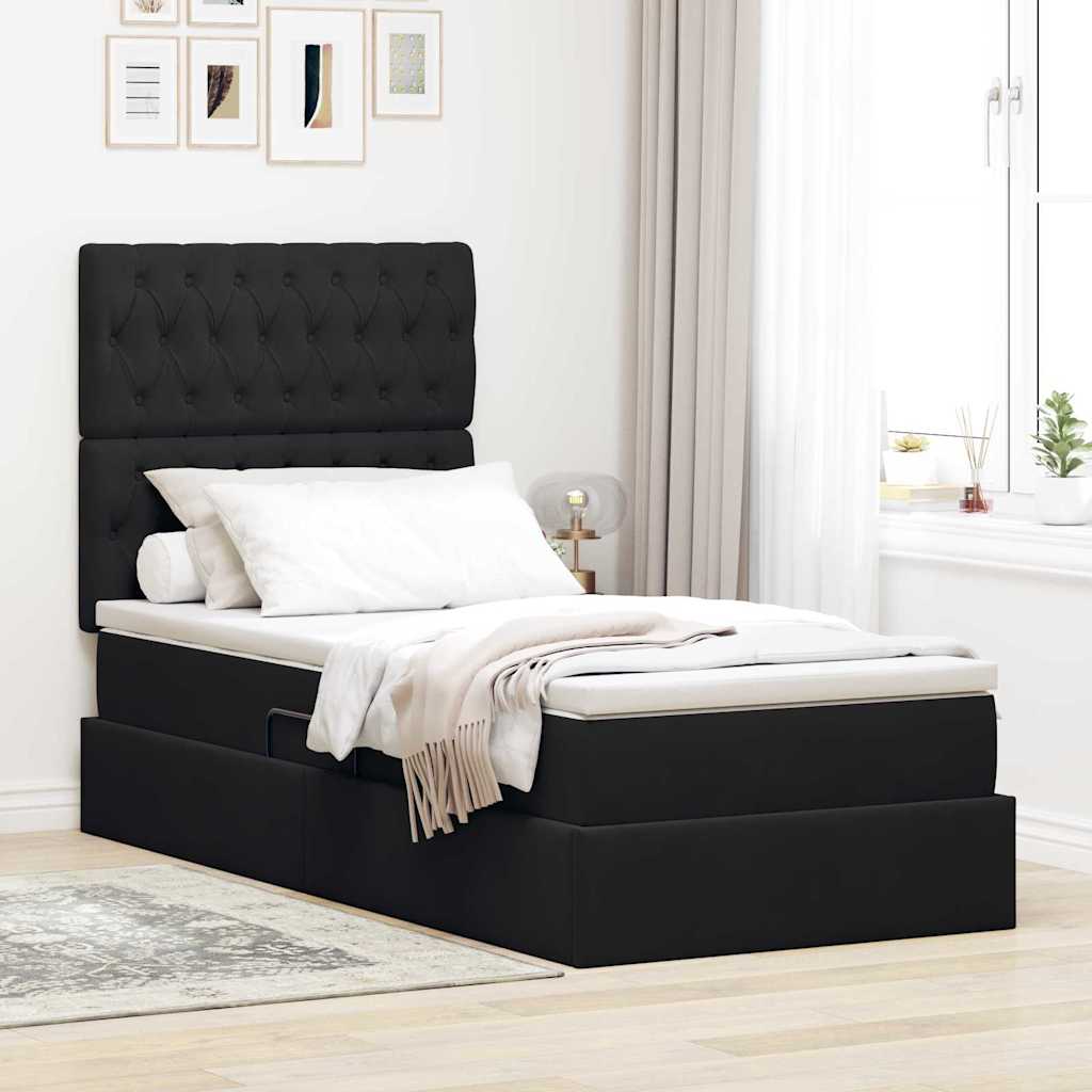 LED-Speicherbett mit Matratze Schwarz 90 x 190 cm Samt