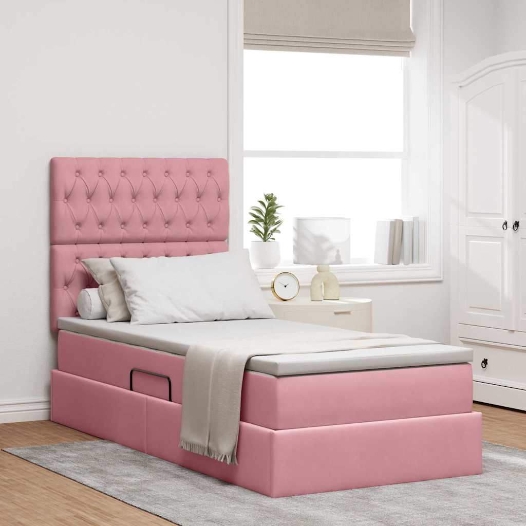 LED-Speicherbett mit Matratze Rosa 100 x 200 cm Samt