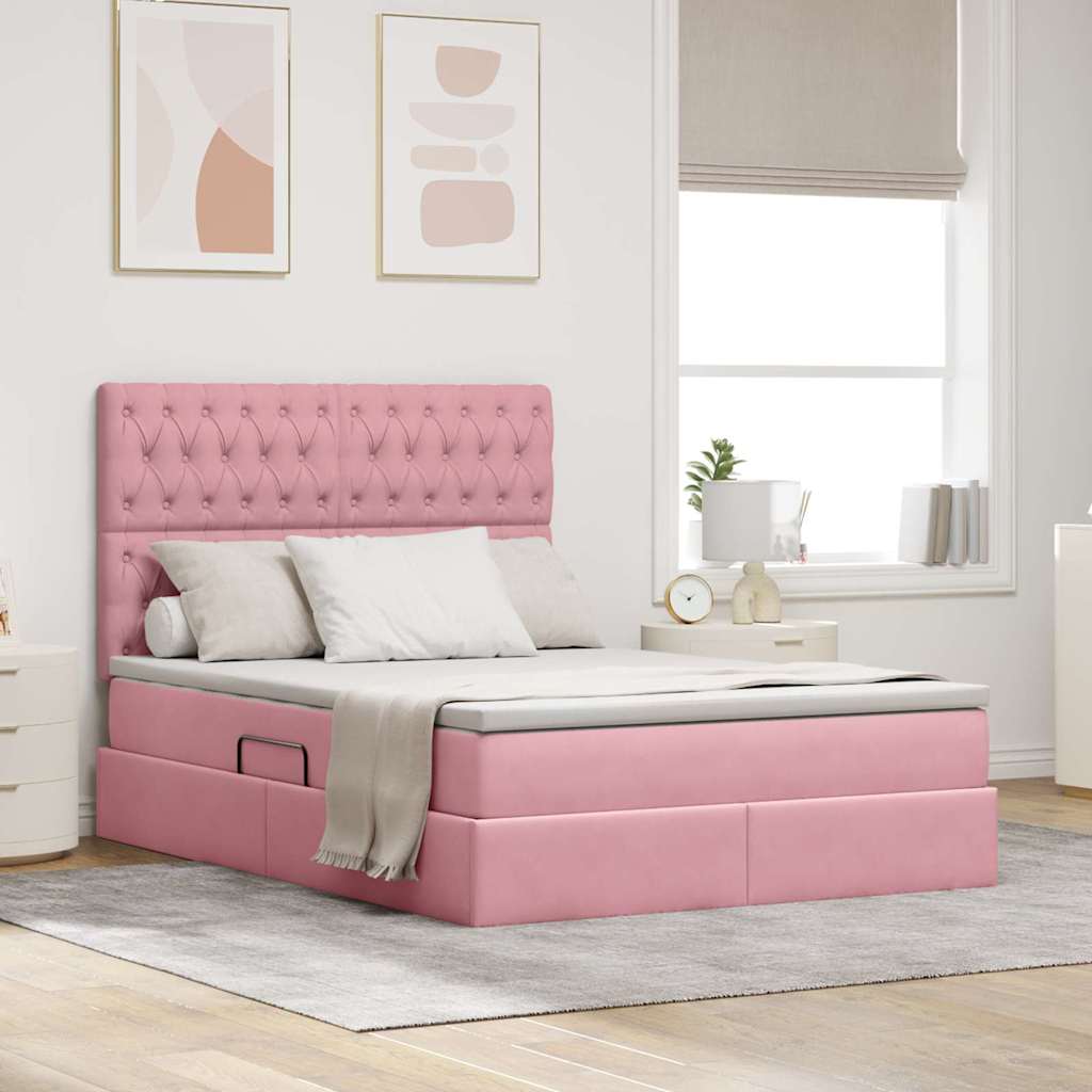 LED-Speicherbett mit Matratze Rosa 140 x 200 cm Samt
