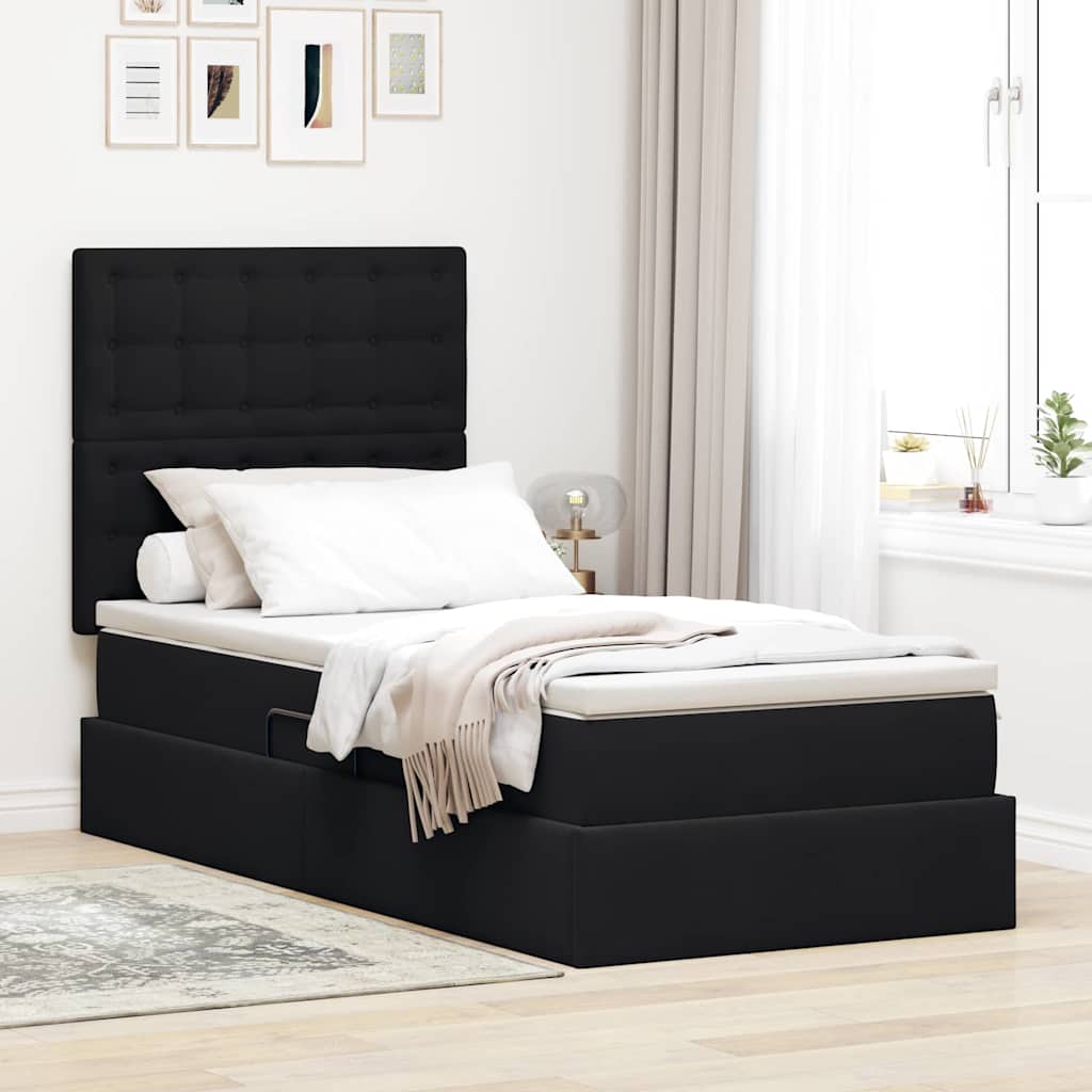 LED-Speicherbett mit Matratze Schwarz 90 x 190 cm Samt