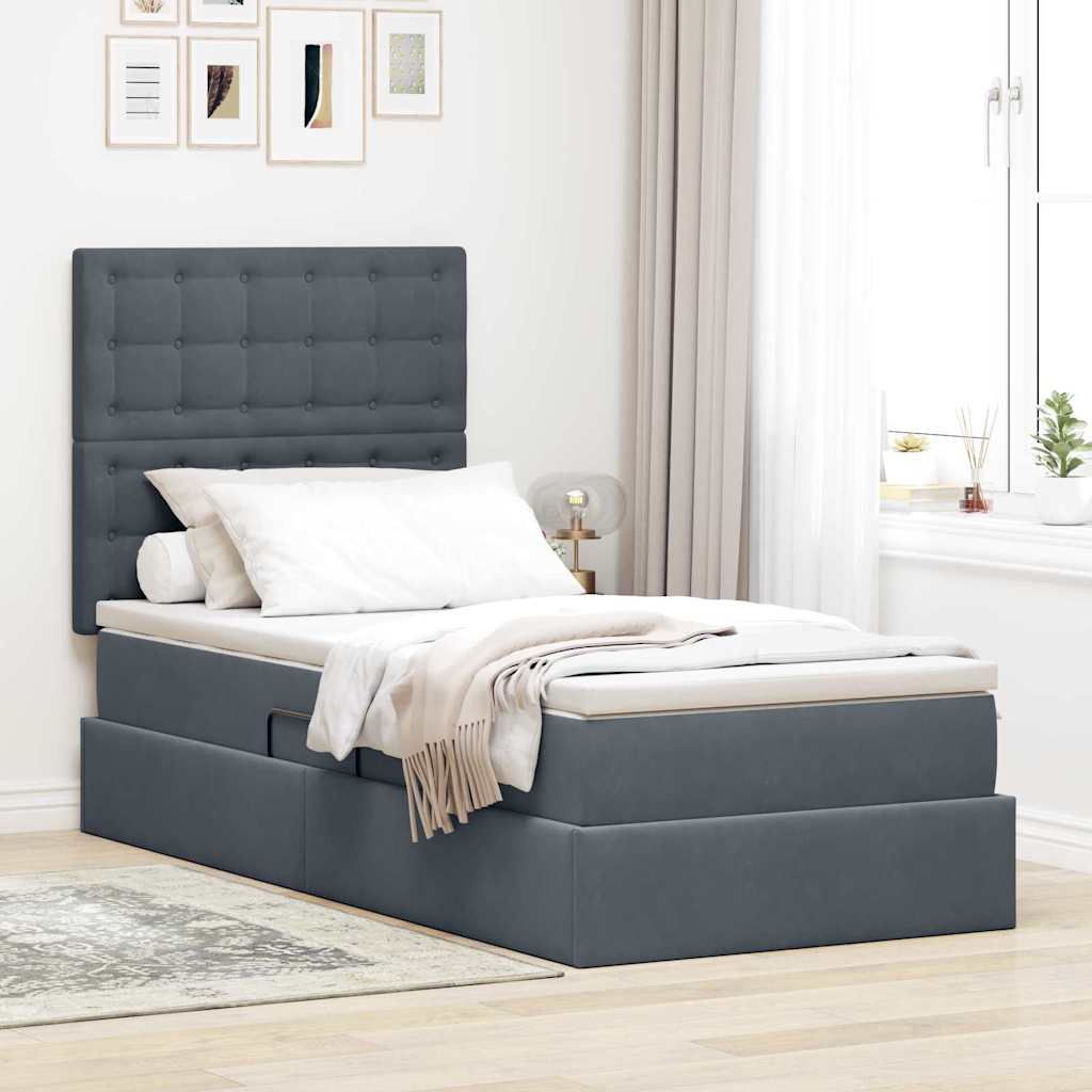 LED-Speicherbett mit Matratze Dunkelgrau 90 x 200 cm Samt