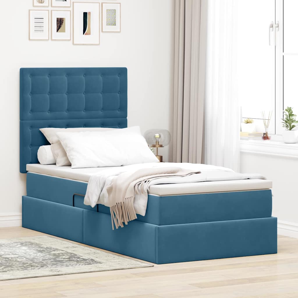 LED-Speicherbett mit Matratze Dunkelblau 100 x 200 cm Samt