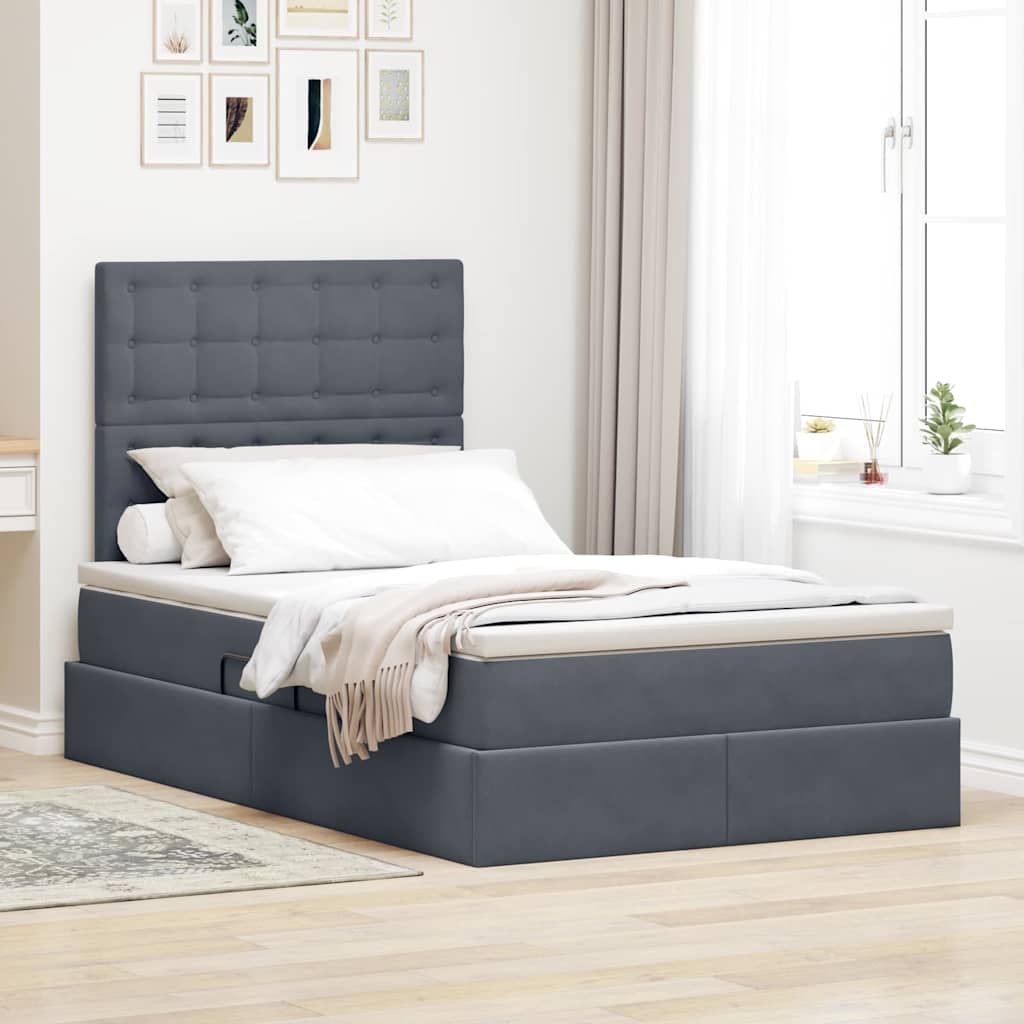 LED-Speicherbett mit Matratze Dunkelgrau 120 x 200 cm Samt