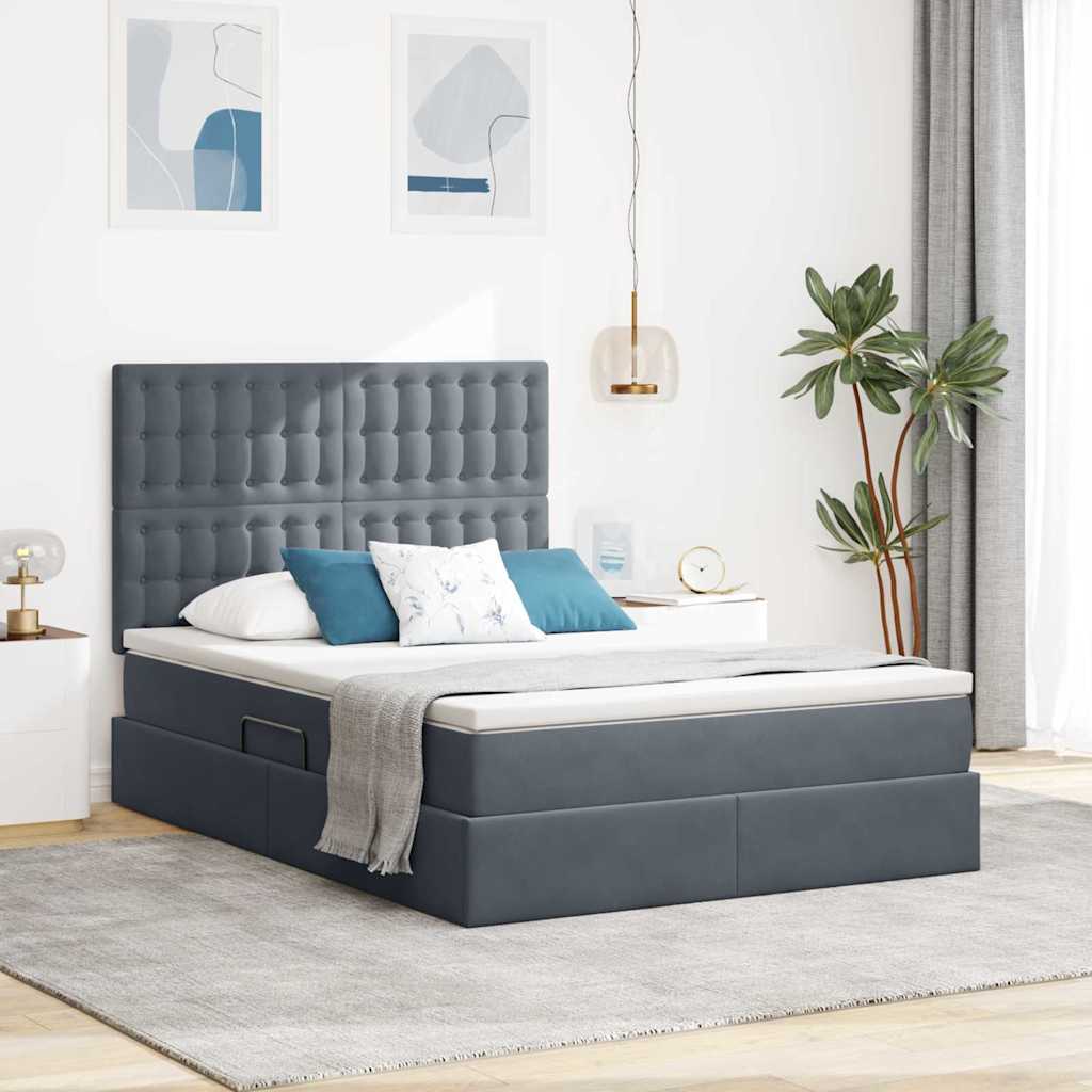 LED-Speicherbett mit Matratze Dunkelgrau 140 x 200 cm Samt