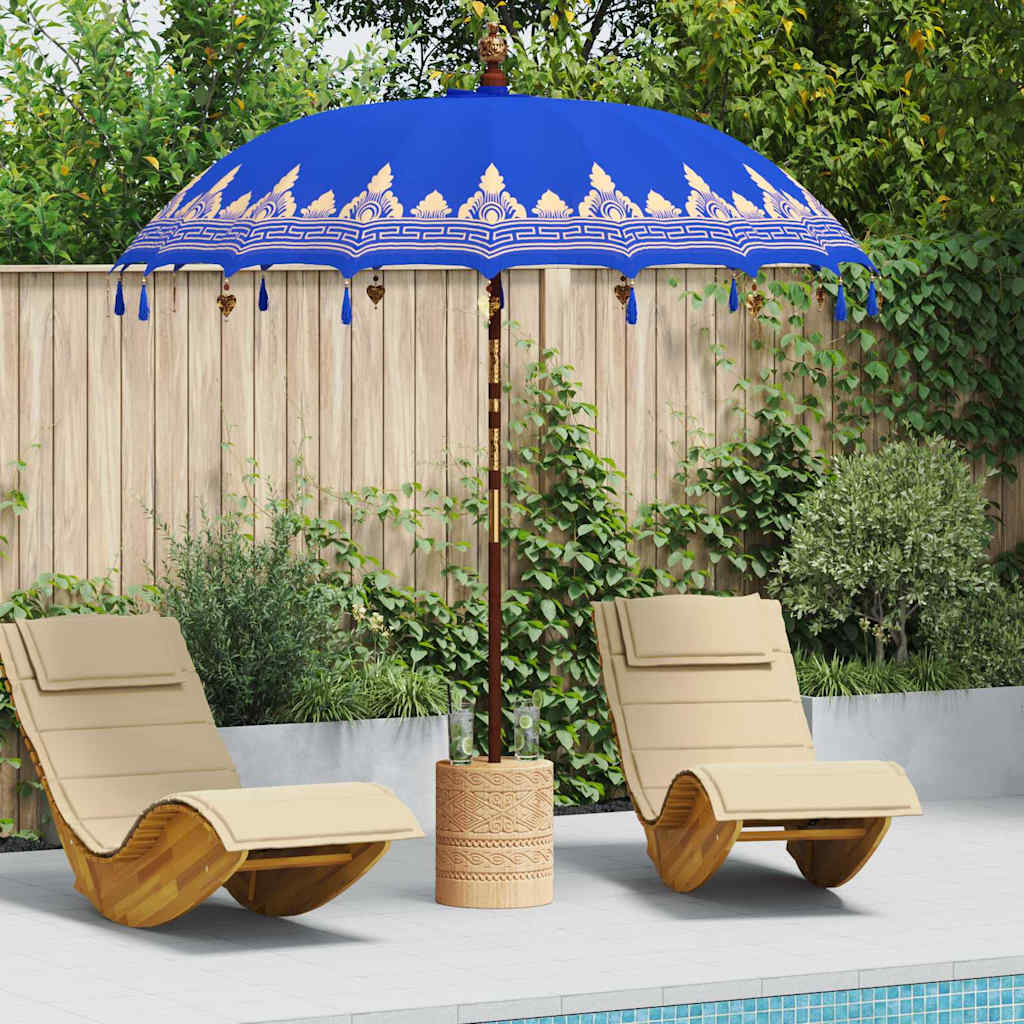 Balinesischer Sonnenschirm mit Sockel Blau 215 x 215 x 260 cm