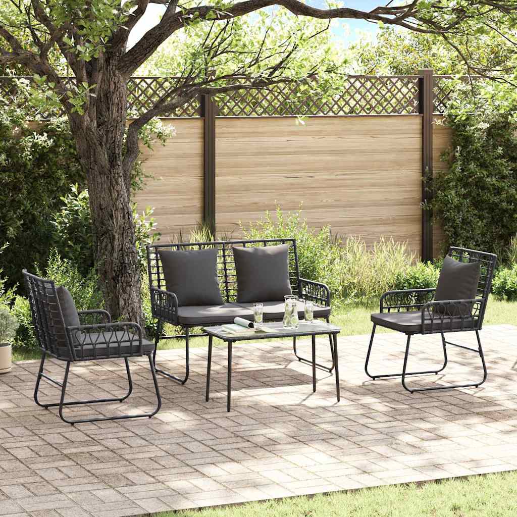 Garten Essgruppe 3 stk. Schwarz und Anthrazit Poly-Rattan