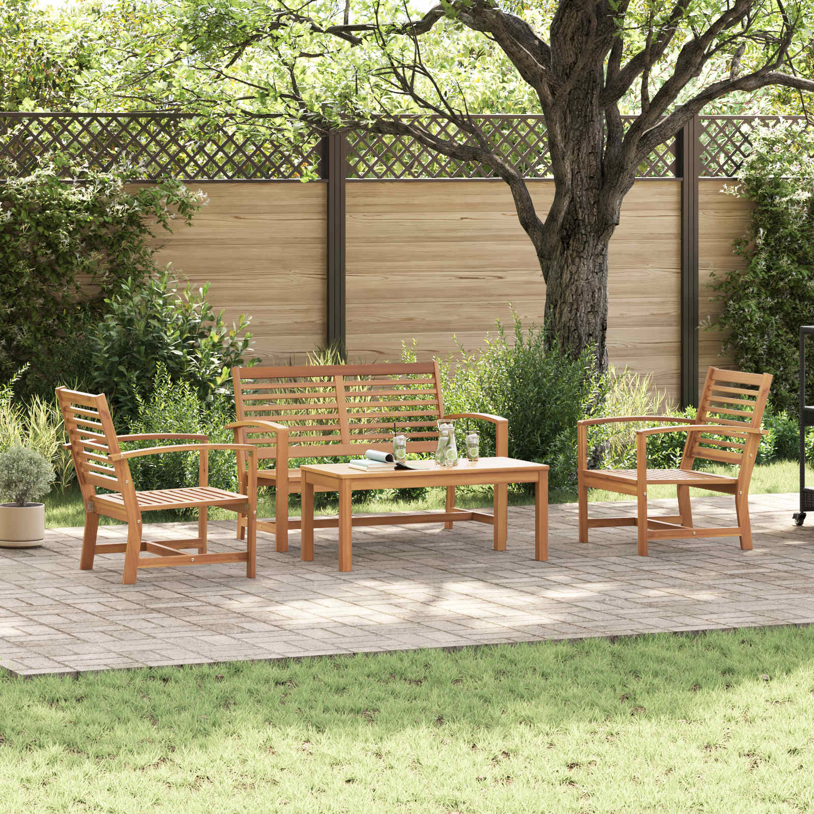 Gartensofa-set 4 stk. Natur Massives Teakholz