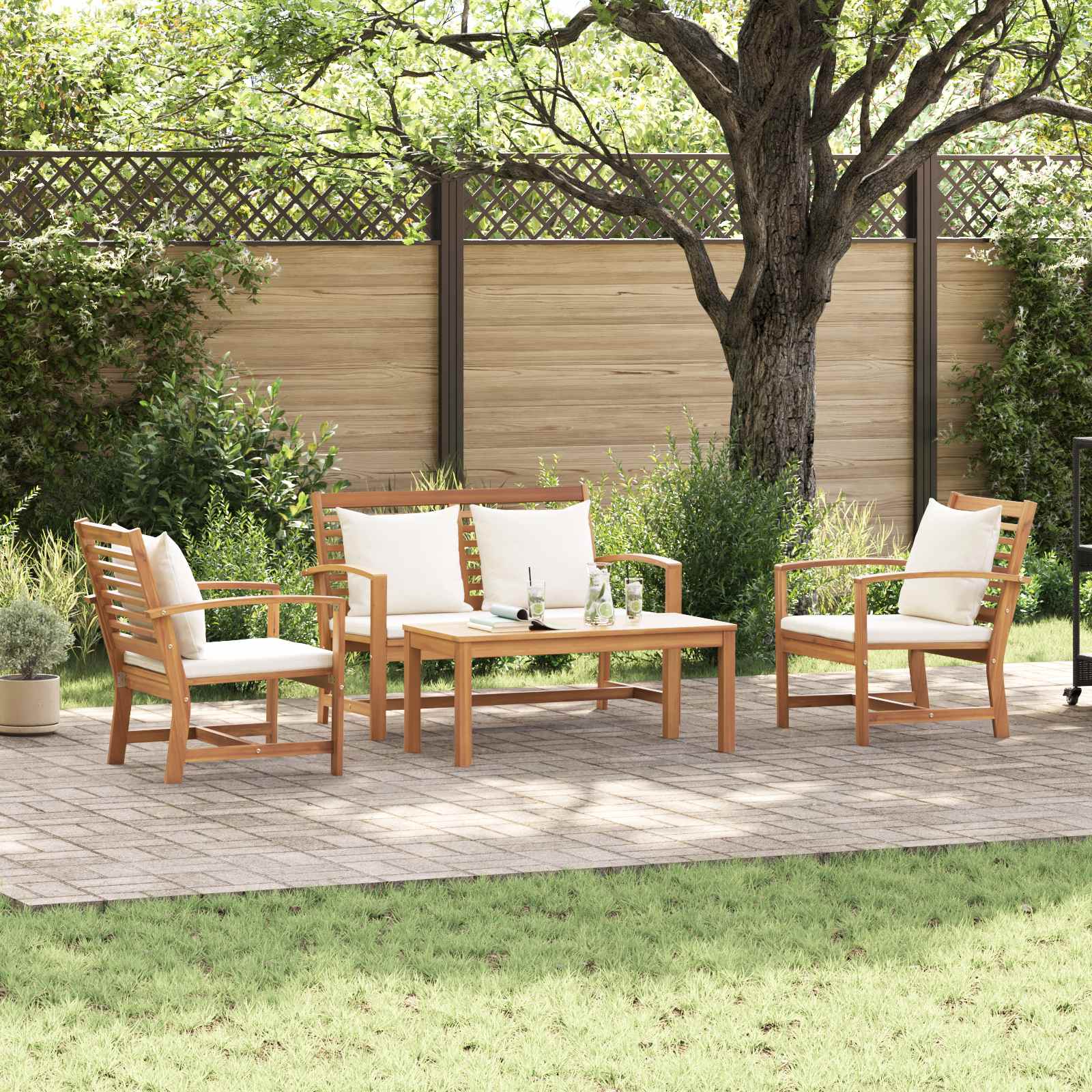 Gartensofa-set 4 stk. Natur Massives Teakholz