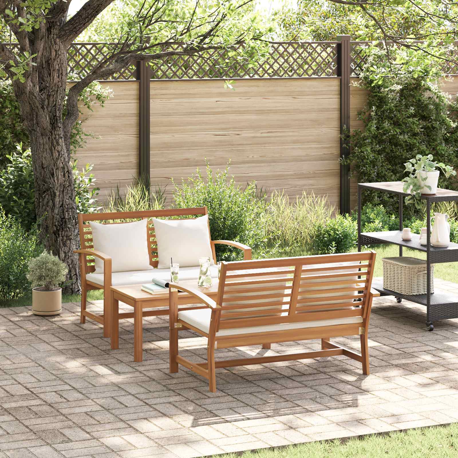 Gartensofa-set 3 stk. Natur Massives Teakholz