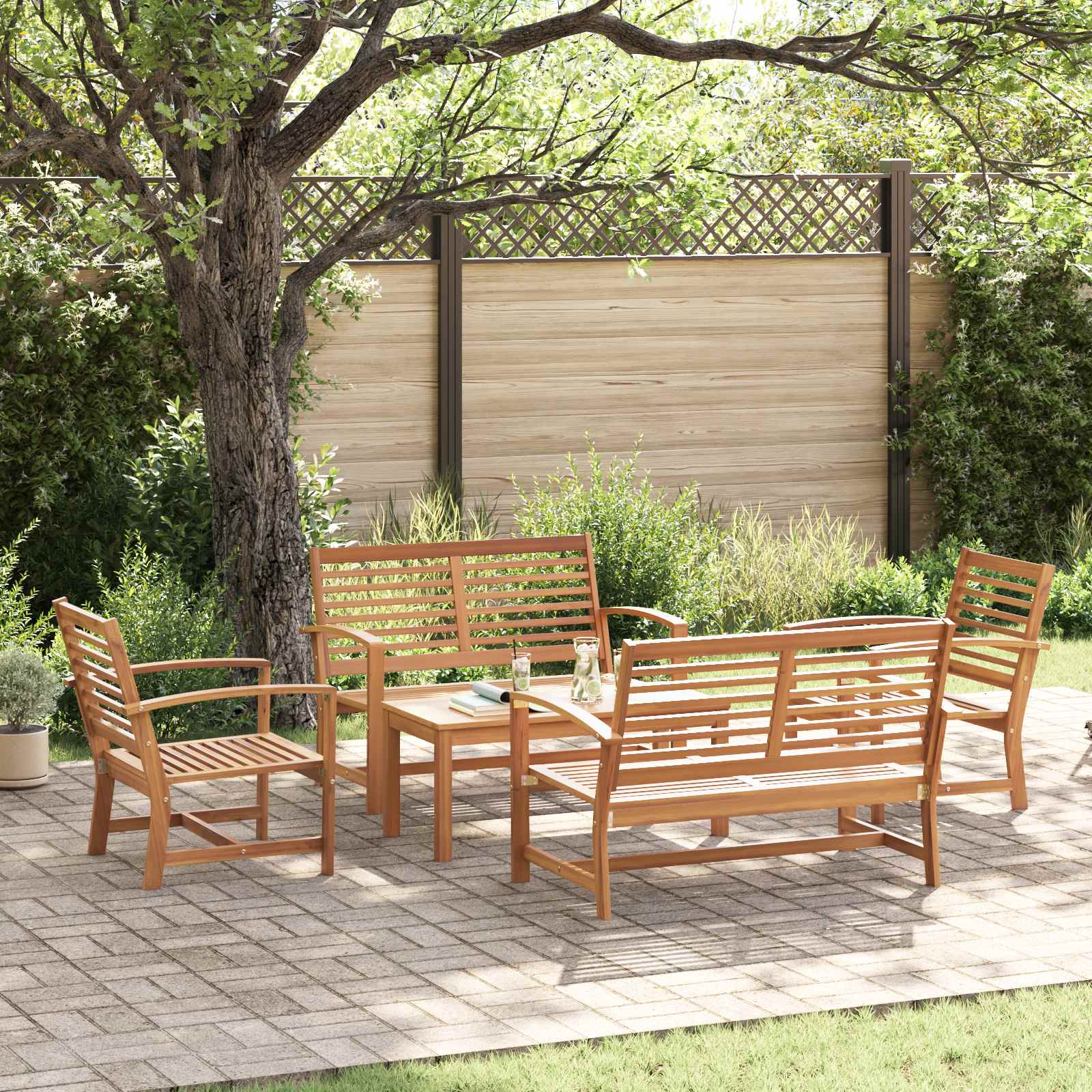 Gartensofa-set 5 stk. Natur Massives Teakholz
