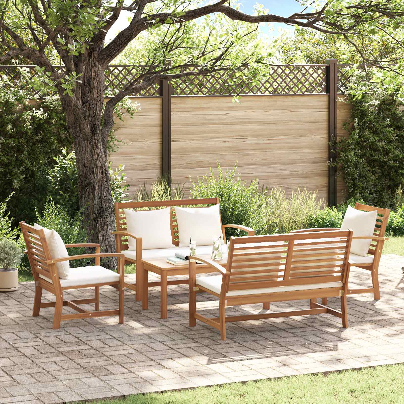 Gartensofa-set 5 stk. Natur Massives Teakholz