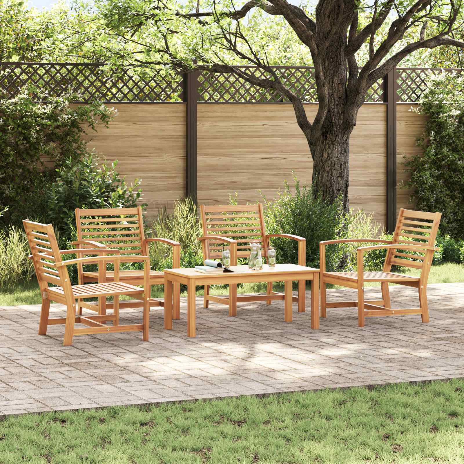 Gartensofa-set 5 stk. Natur Massives Teakholz
